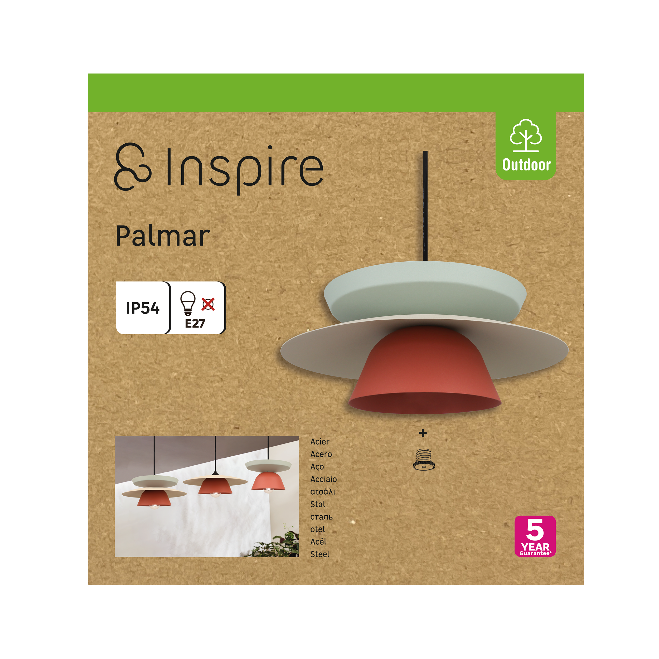 Lampa wisząca zewnętrzna Palmar IP54 3 x klosz Inspire - 16