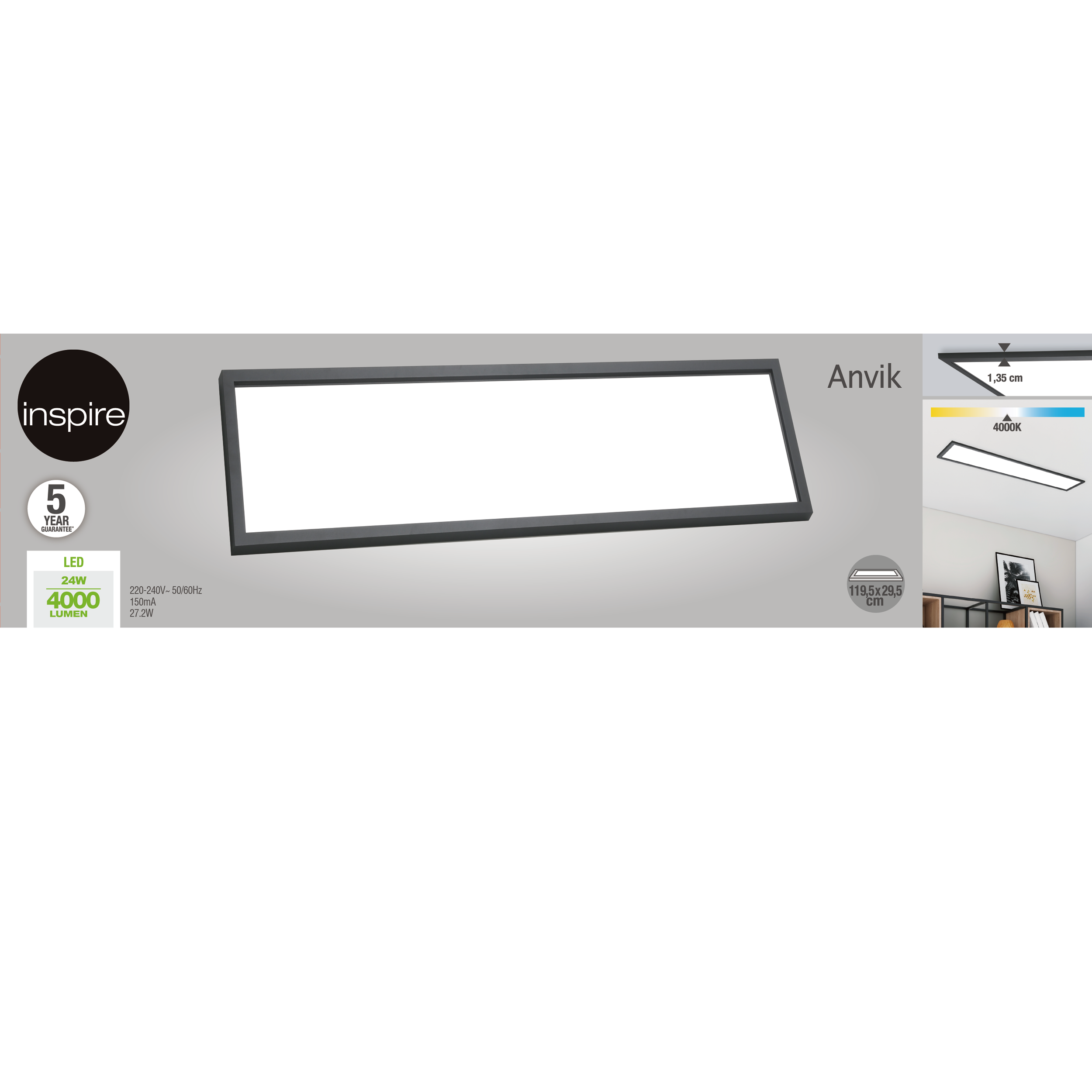 Panel LED Anvik czarny 30 x 120 cm Inspire - 7