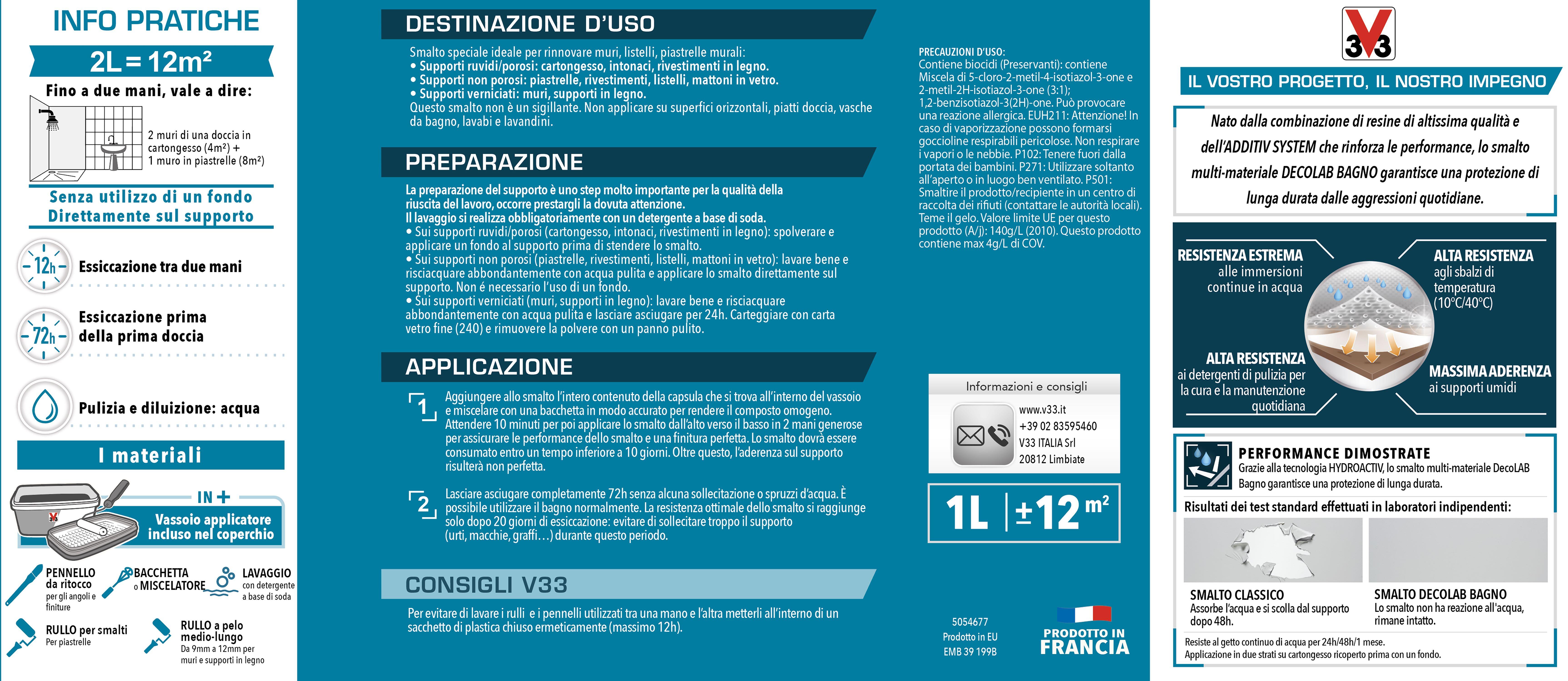 Smalto da interno per piastrelle lavabile, V33 Decolab bianco satinato, 0.75 L - 6