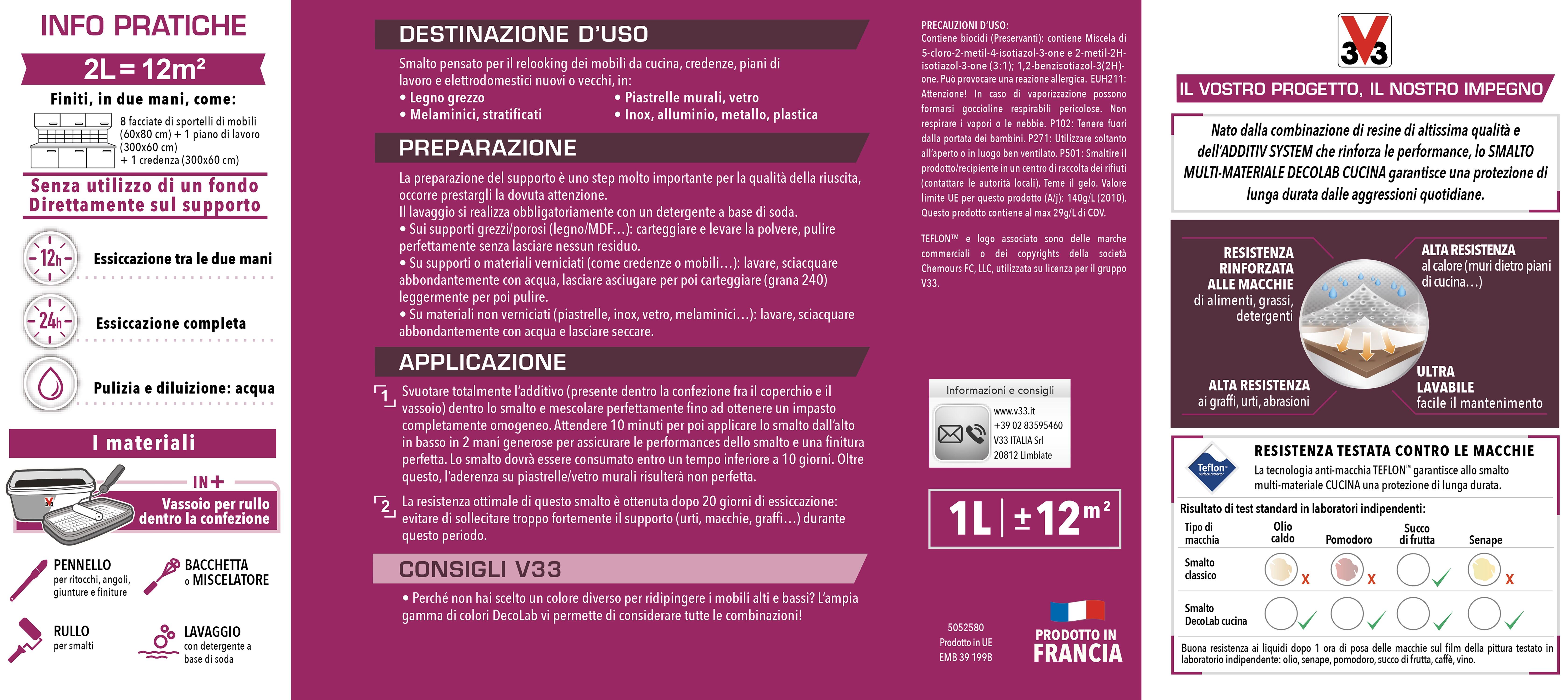 Smalto da interno per mobile lavabile, V33 Decolab bianco satinato, 0.75 L - 6