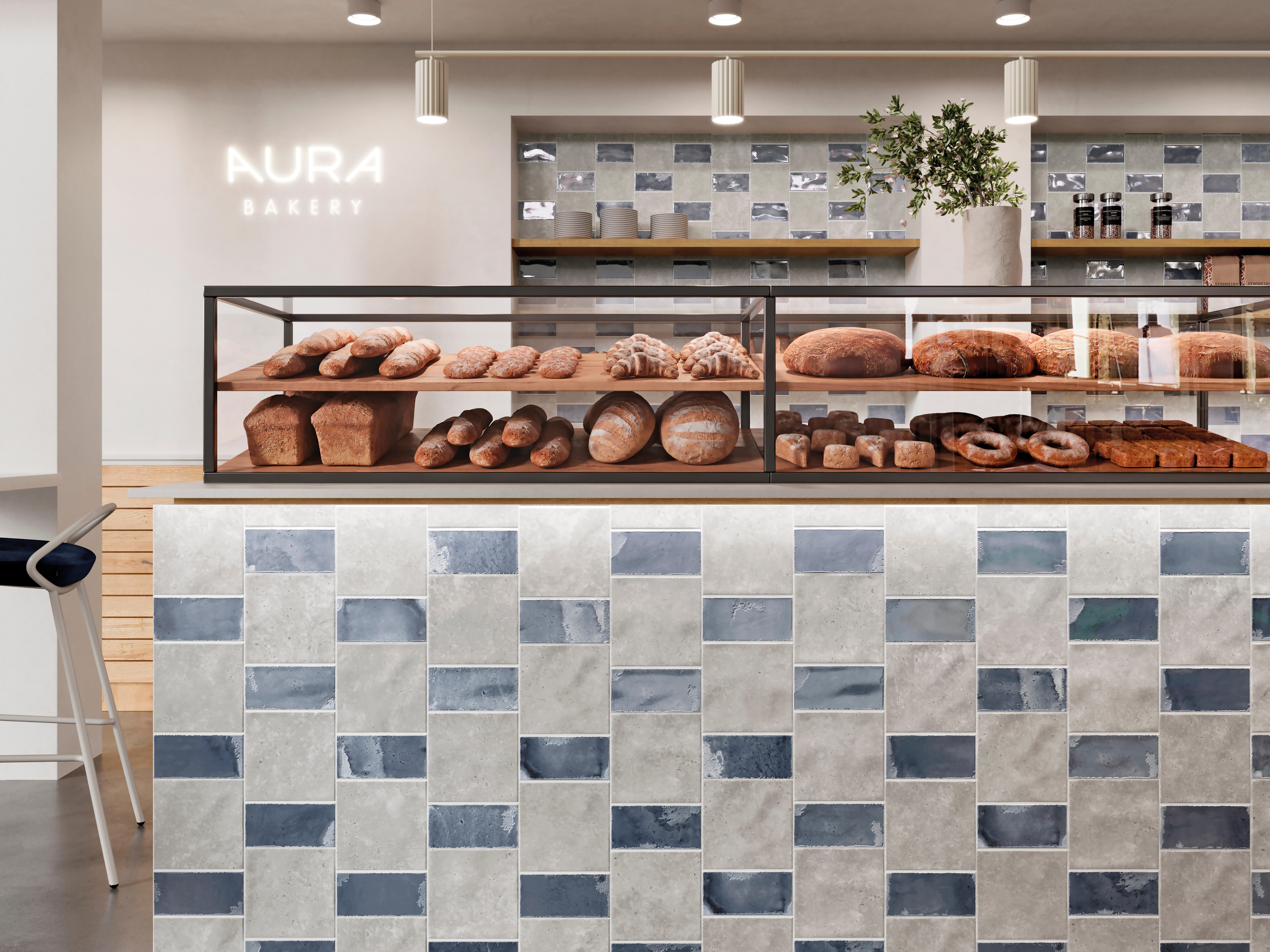 Suelo/azulejo porcelánico amalfi efecto cemento gris/azul 45x45 cm c1