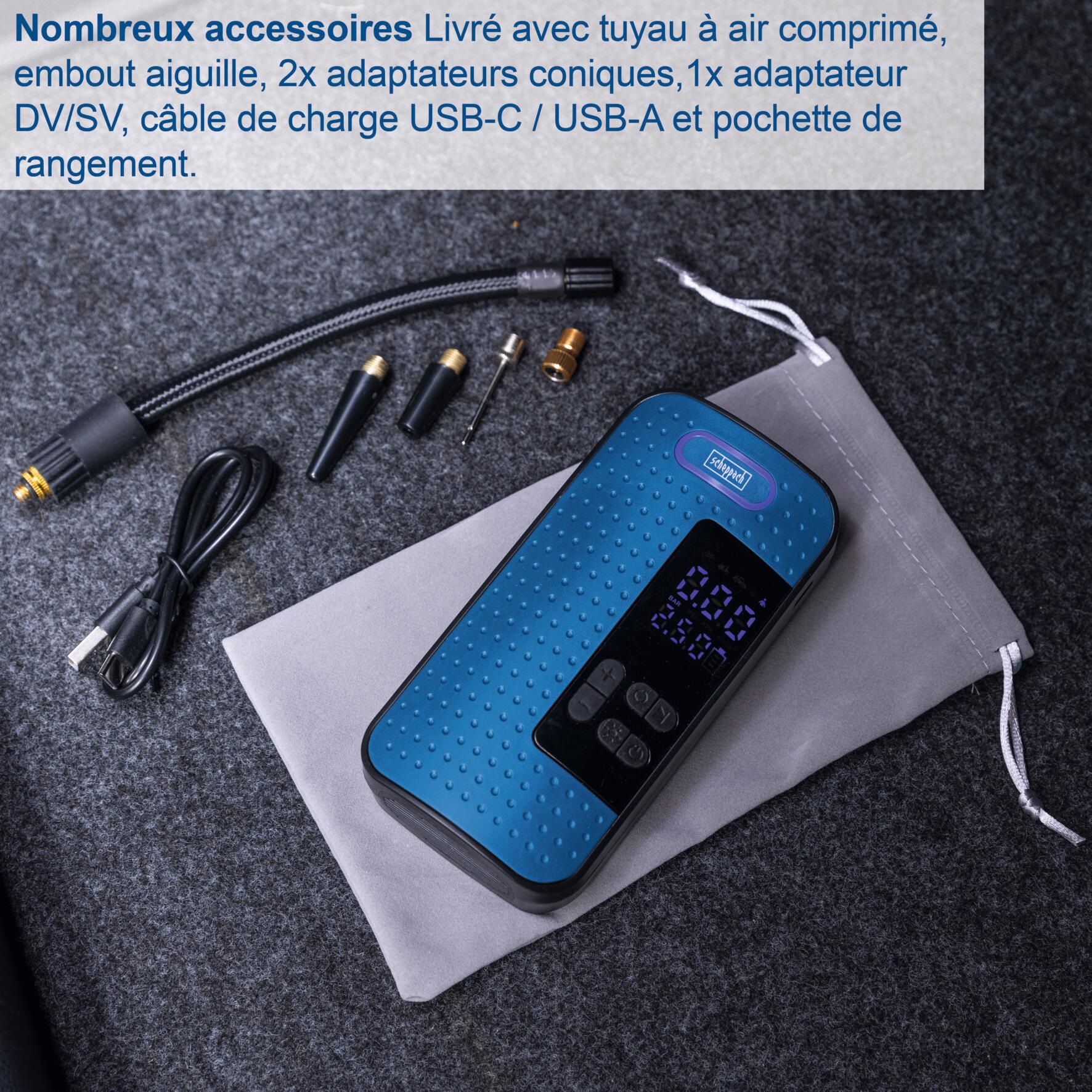 Gonfleur pneumatique portatif sans fil SCHEPPACH, 8V 2Ah, AC10/8V - 2