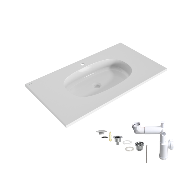 Plan simple vasque centrée Icone résine blanc Brillant l.91 x P.49 cm
