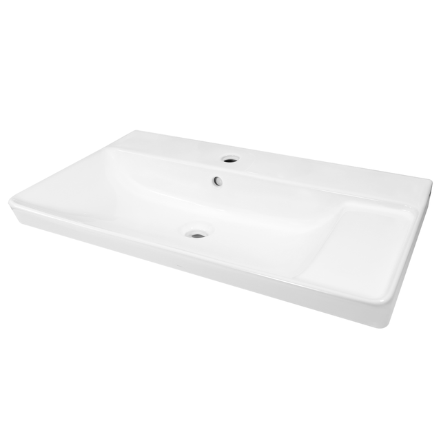 Lavabo d'appoggio rettangolare vasca a sinistra Easy L 71.2 x H 15.5 x P 42.4 cm in ceramica bianco lucido