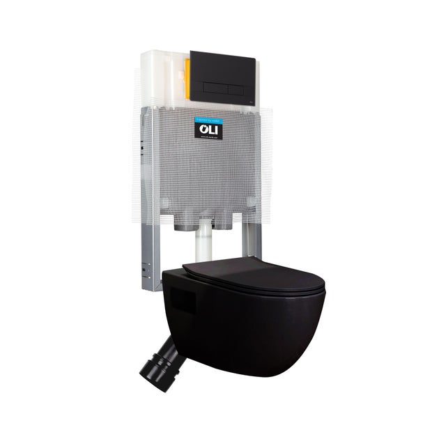Pack sanita suspensa rimless preto com placa OLI Bay Simflex