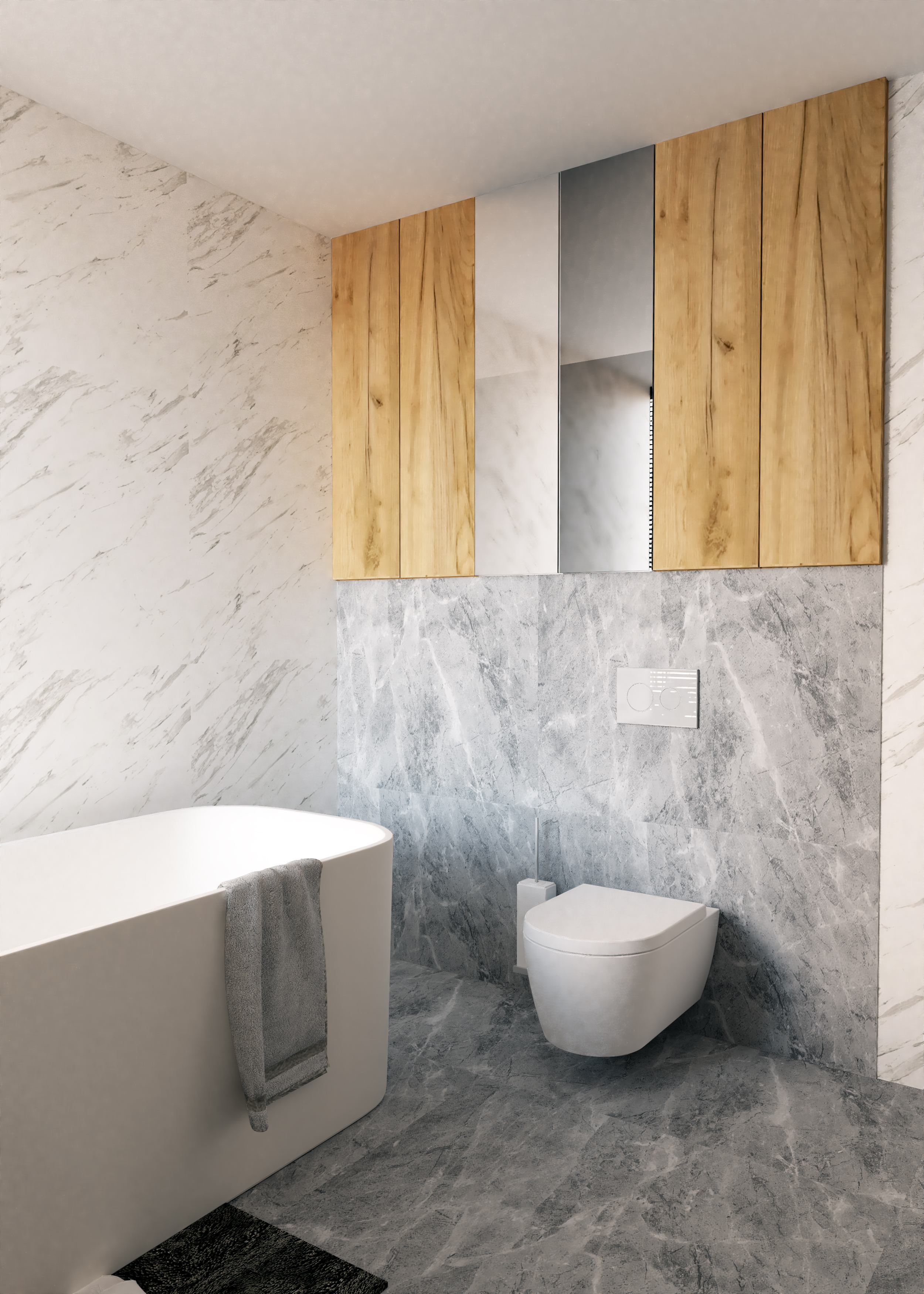 Szafka łazienkowa wisząca z lustrem 60x20x120 cm Duo biała połysk Defra - 3
