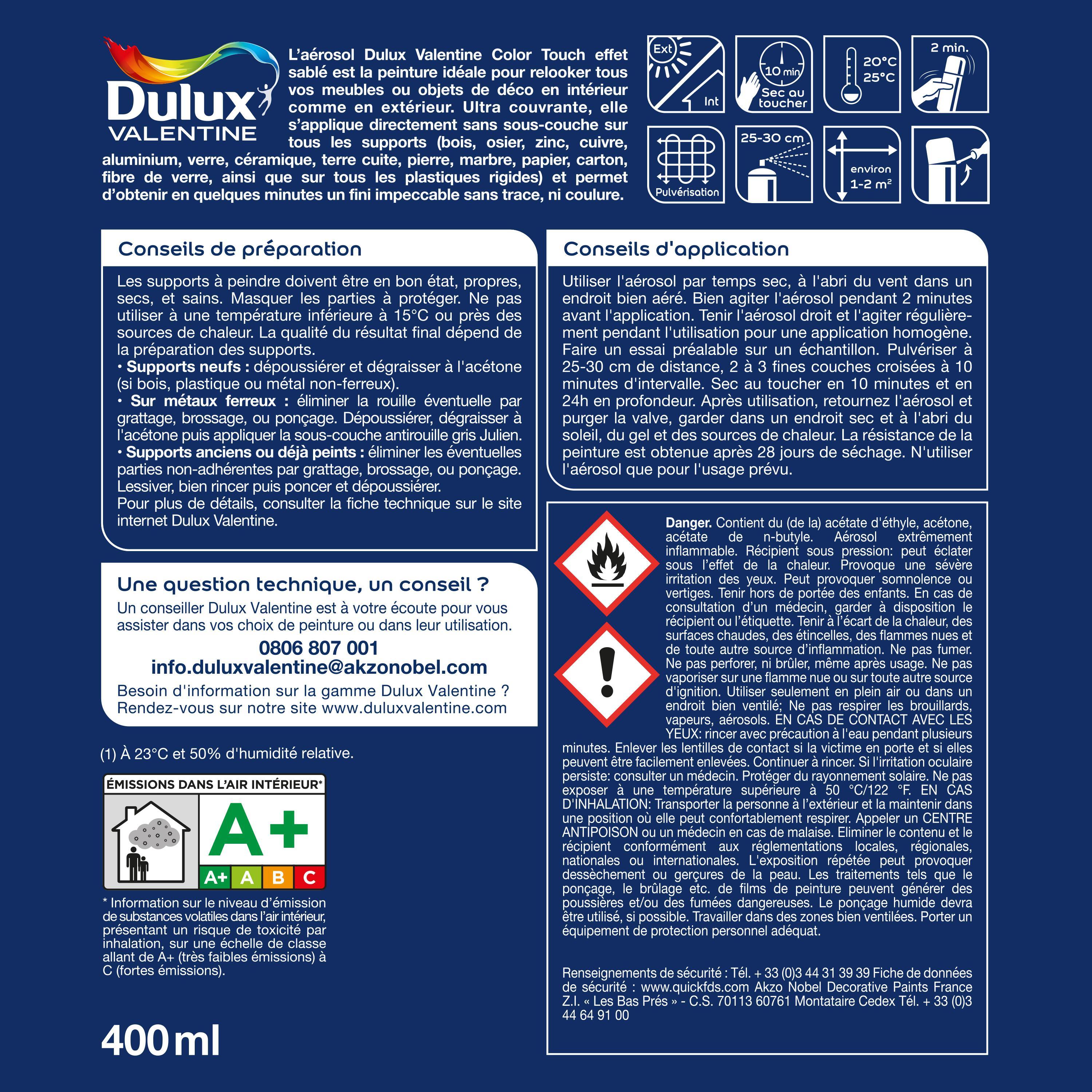 Bombe de peinture Color touch DULUX VALENTINE gris mat 400 ml | Leroy ...
