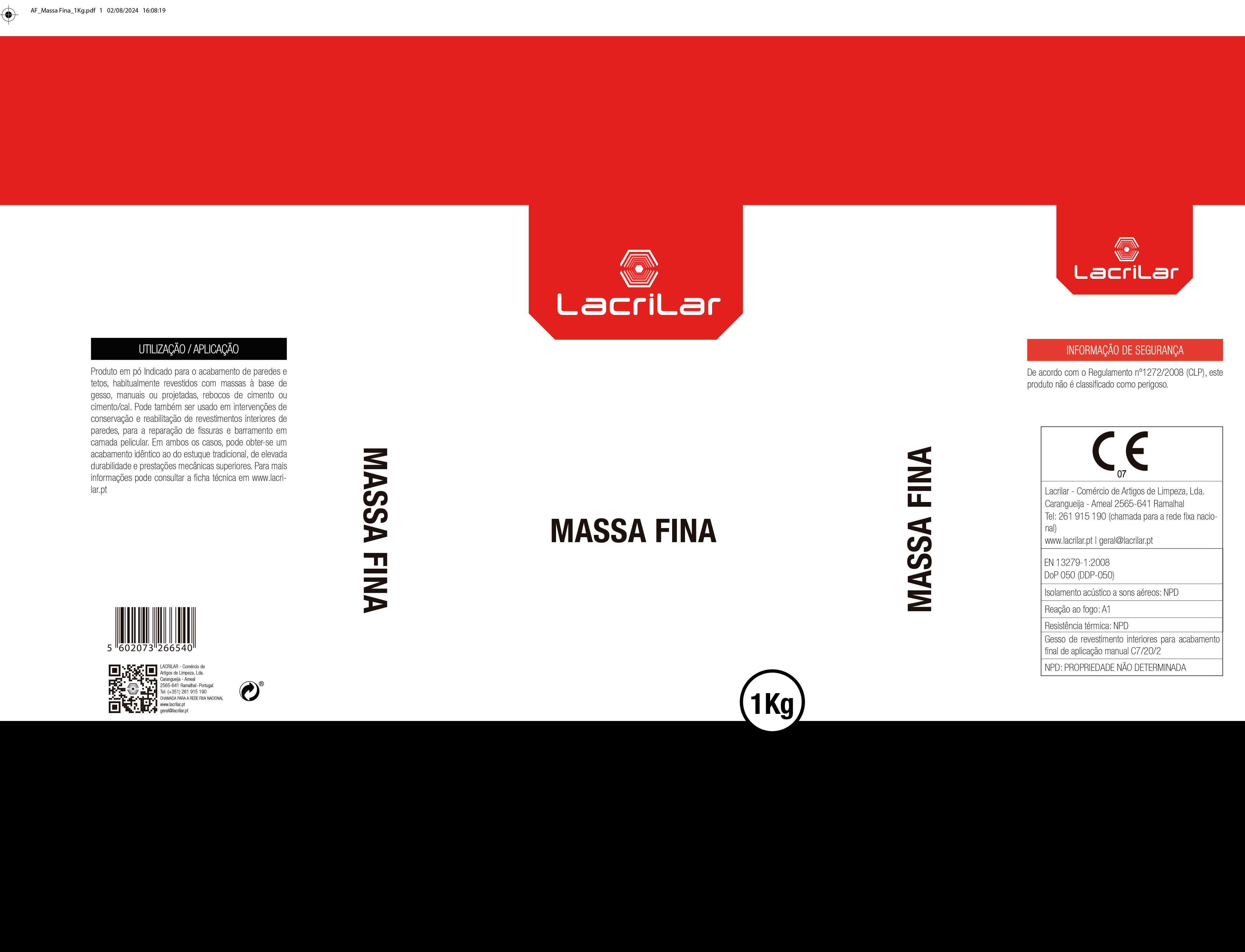 Massa fina em pó para interior Lacrilar 1kg - 2