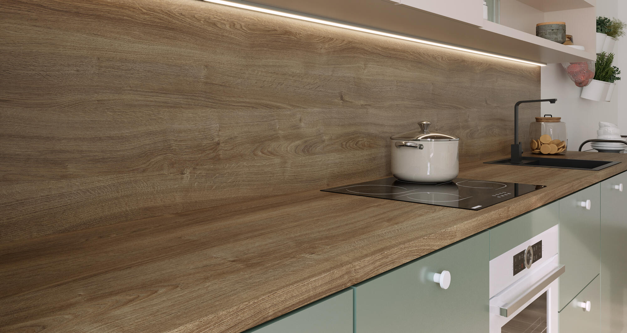 Encimera de cocina laminada Milos roble romance 366x63 cm 38mm de espesor - 3