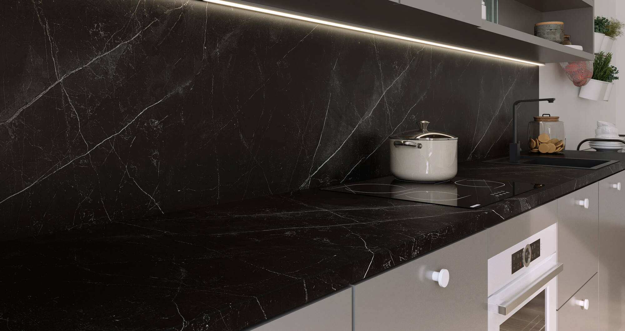 Tampo de bancada imitação pedra MÁRMORE HADES MATE 366X62X3.8CM - 3