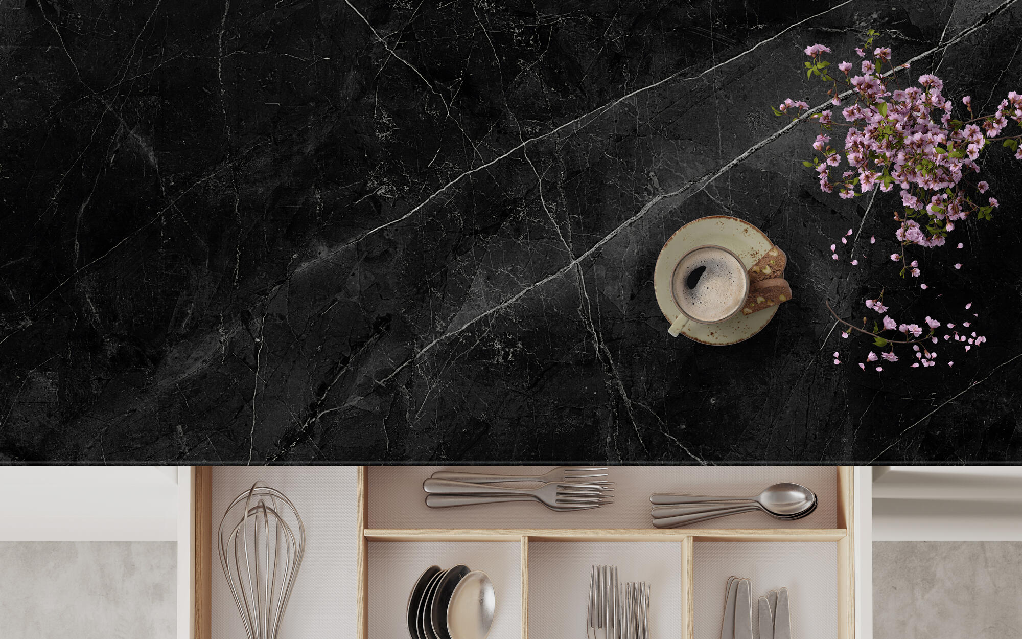 Encimera de cocina laminada compacta Milos marmol hades 360x63 cm espesor 13mm - 11