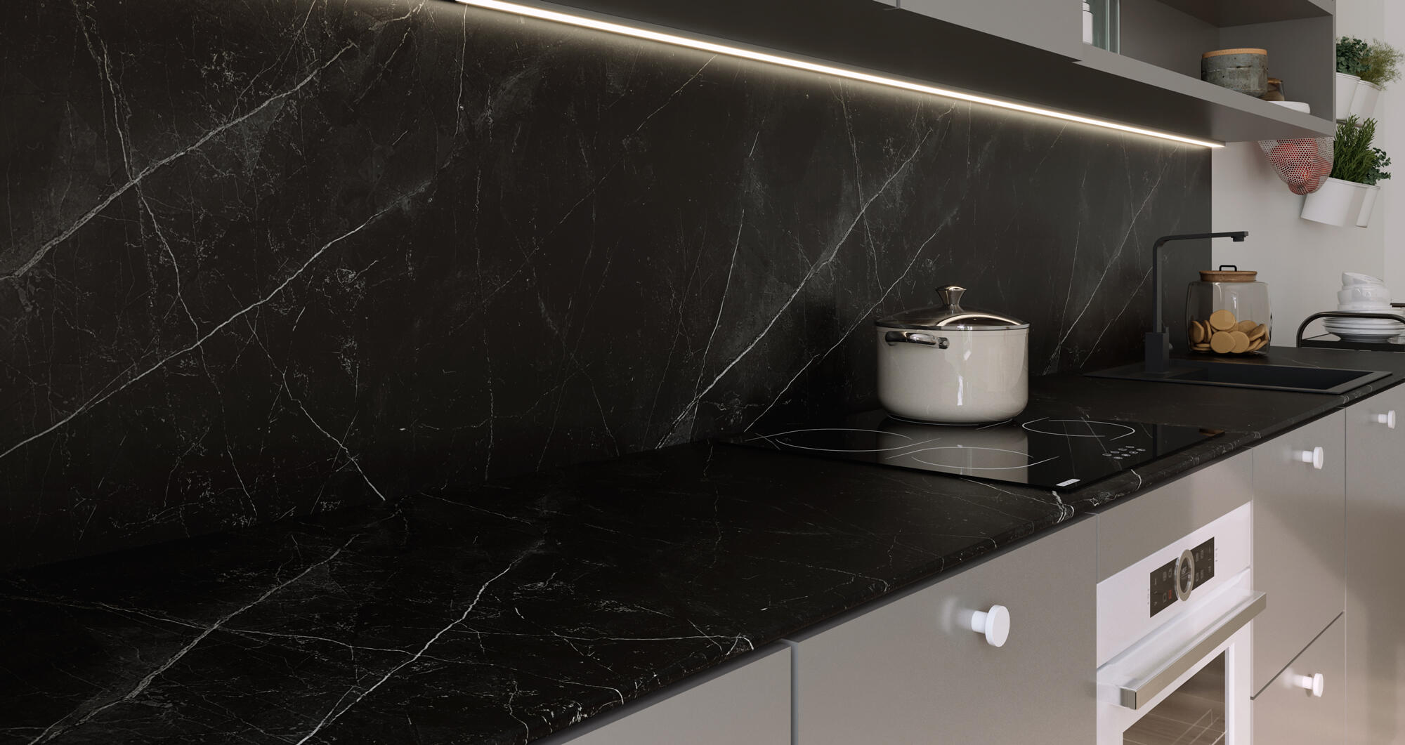 Encimera de cocina laminada compacta Milos marmol hades 360x63 cm espesor 13mm - 7