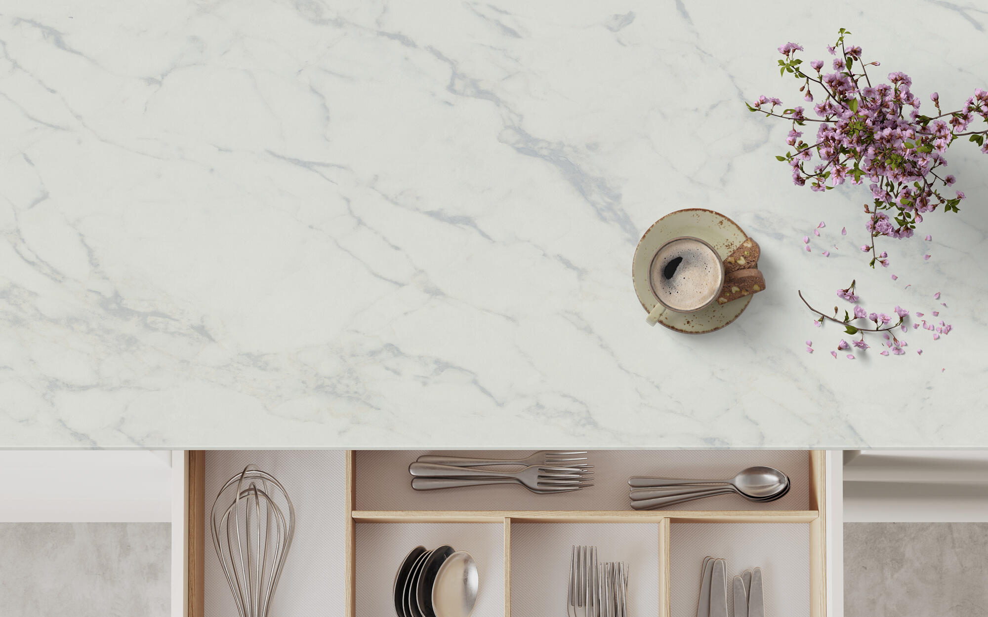 Tampo de cozinha laminado 360X63X1.3 cm New Compacto marmol branco - 6