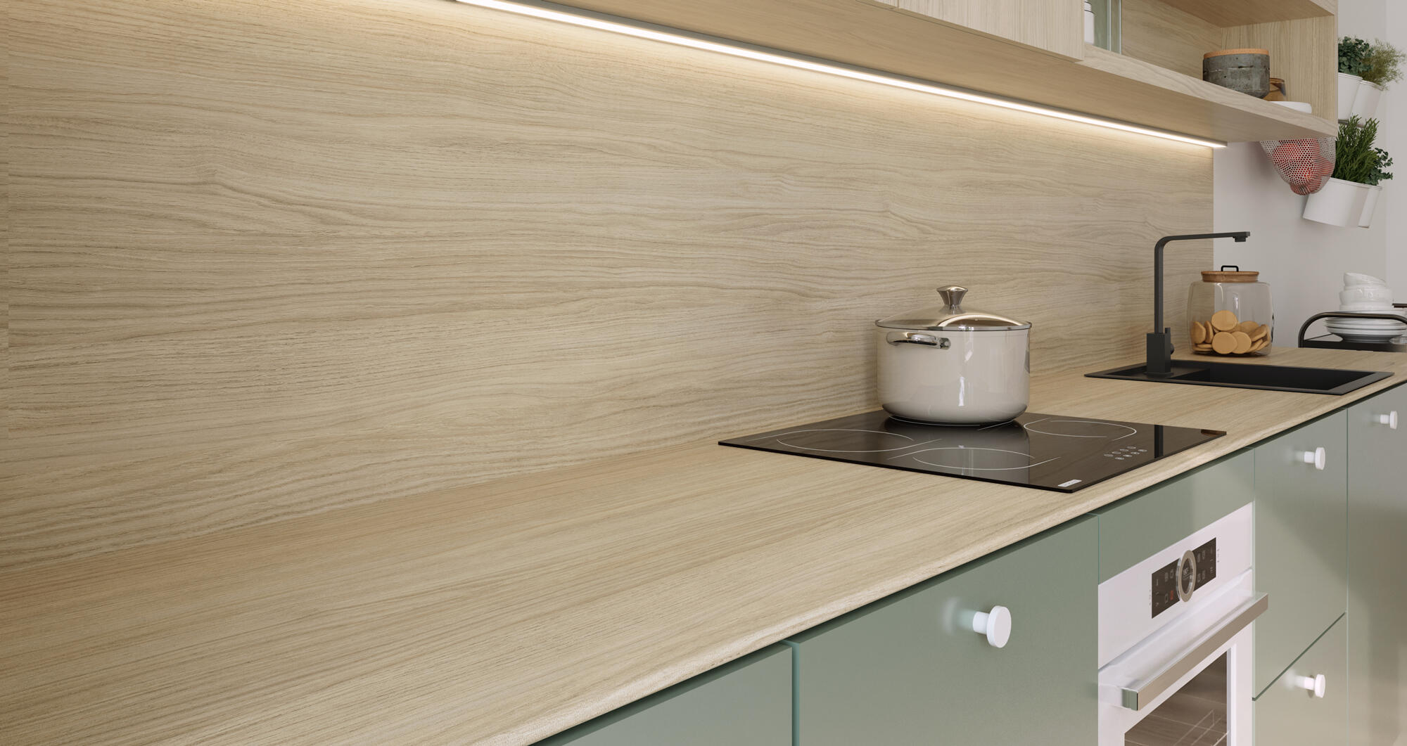 Encimera de cocina laminada compacta Tokyo roble lecer mate 360x63 cm espesor 13mm - 9