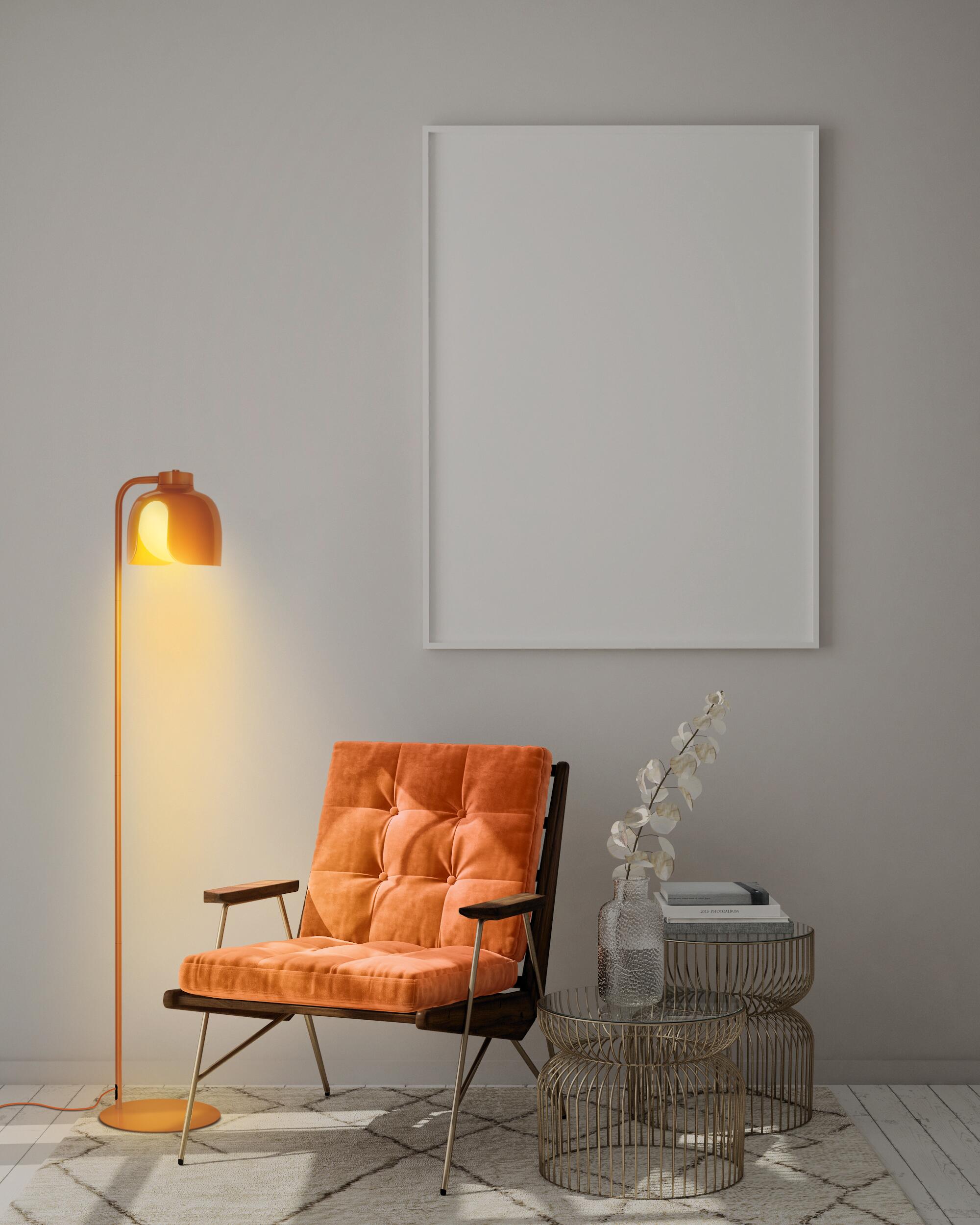 Lampadaire Corolle, acier, orange,  H.130 cm, E27 - 3