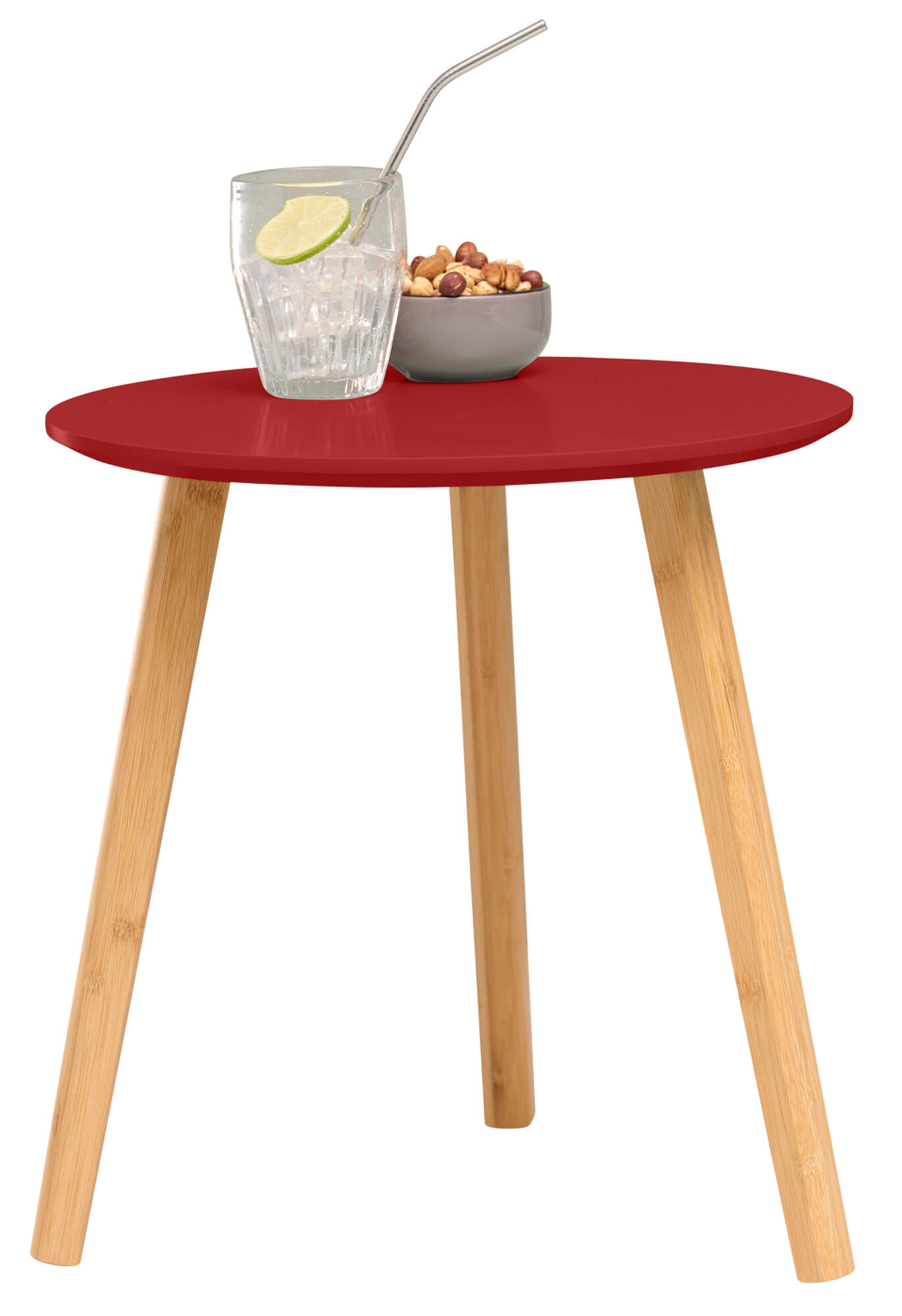 Mesa auxiliar roja de 40 cm de diámetro