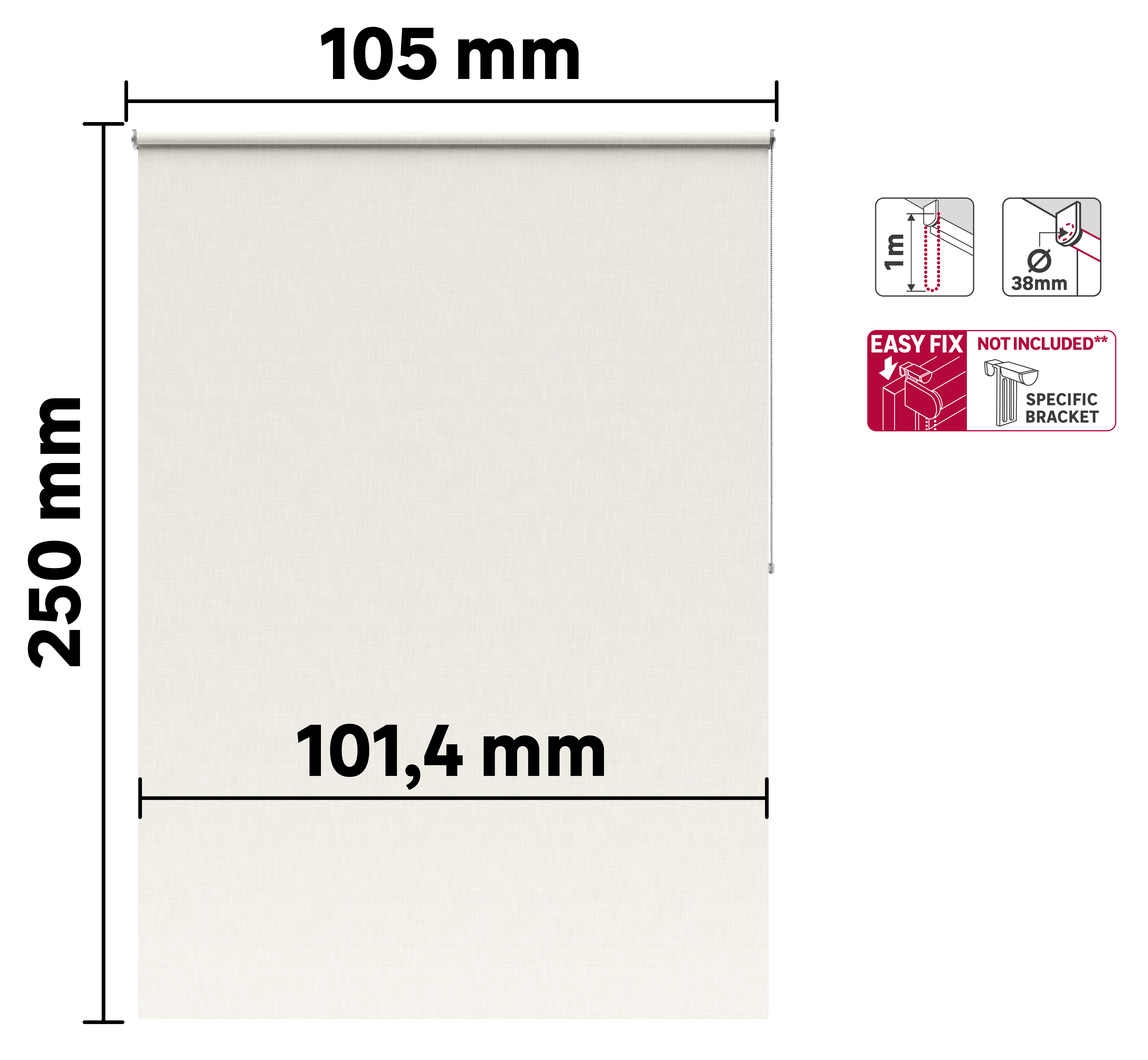 Estor enrollable opaco Malawi de 105x250 poliéster liso blanco INSPIRE con cadena No - 2