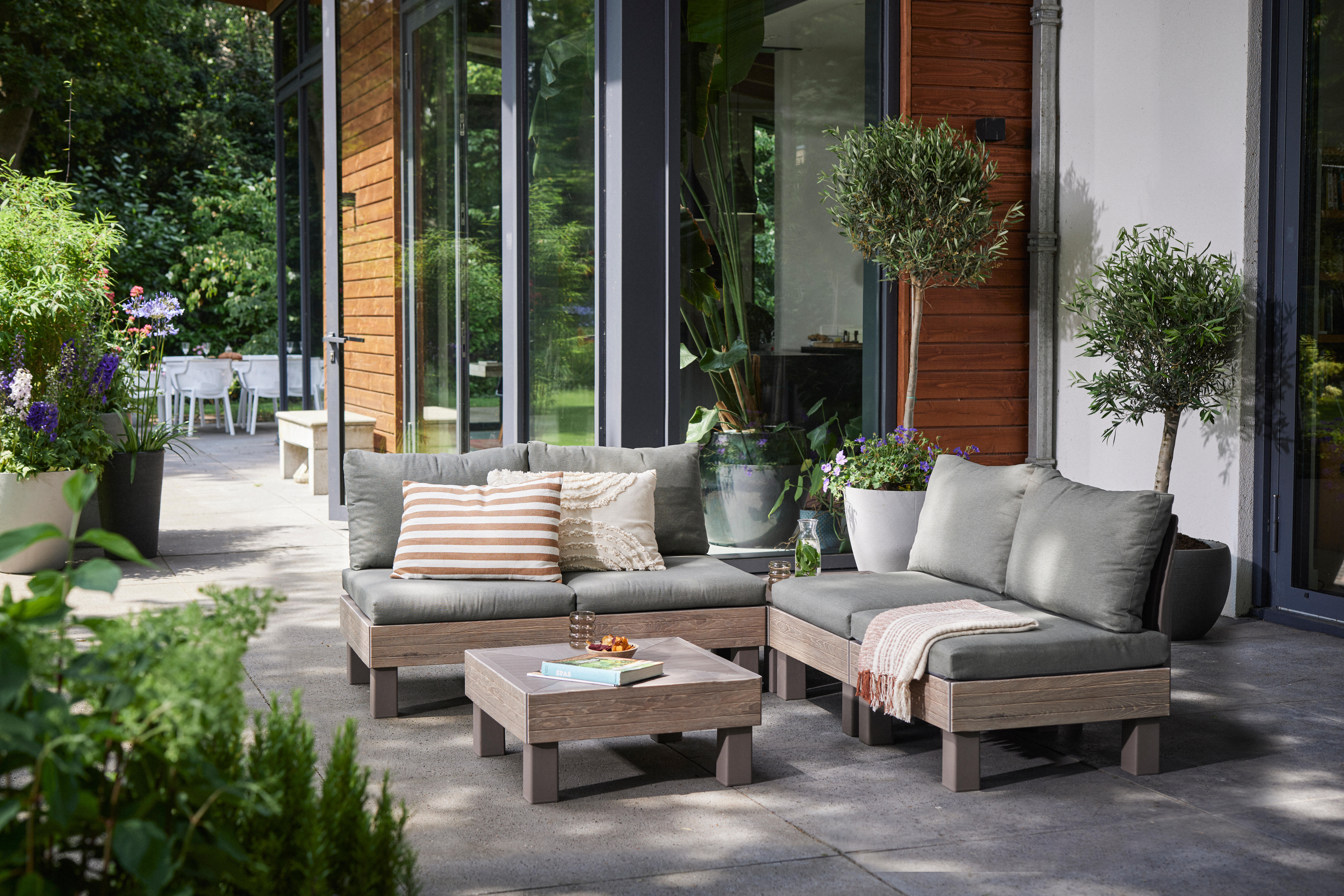 Módulo sofá individual em resina bege efeito madeira Keter Elements Signature - 5