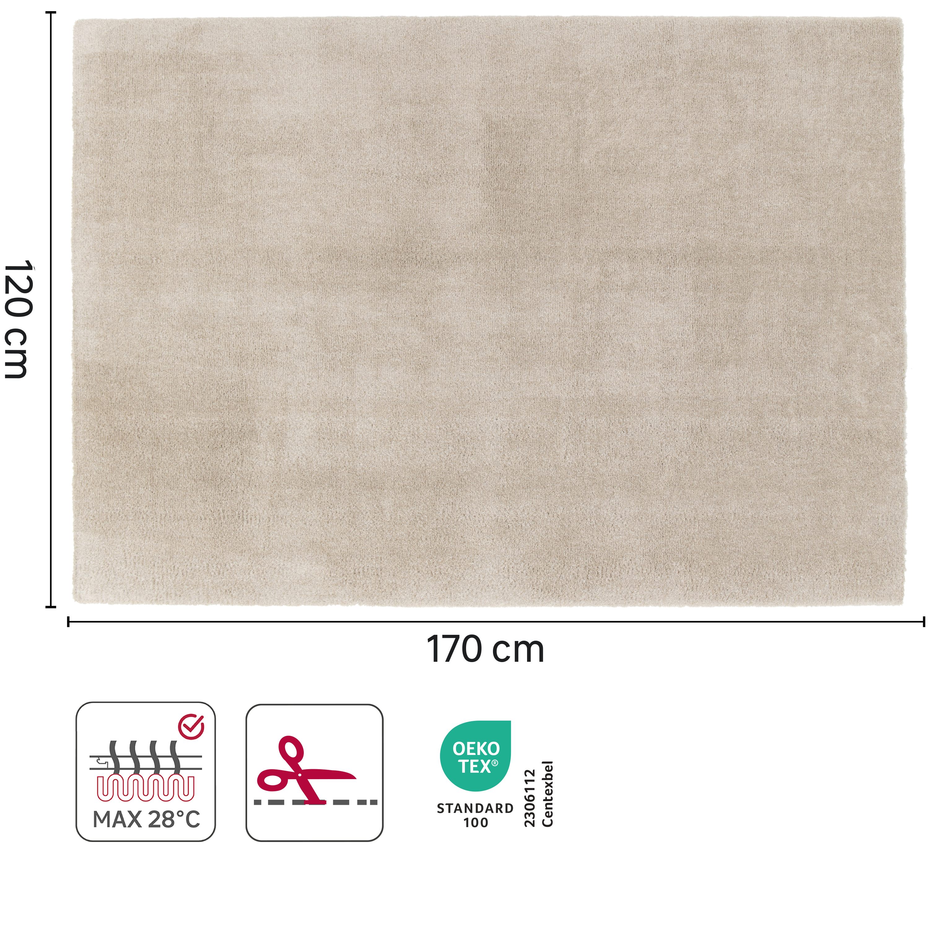 Alfombra poliéster Enzol 120x170cm pelo mediano INSPIRE base antideslizante liso beige paper lavable en lavadora - 3