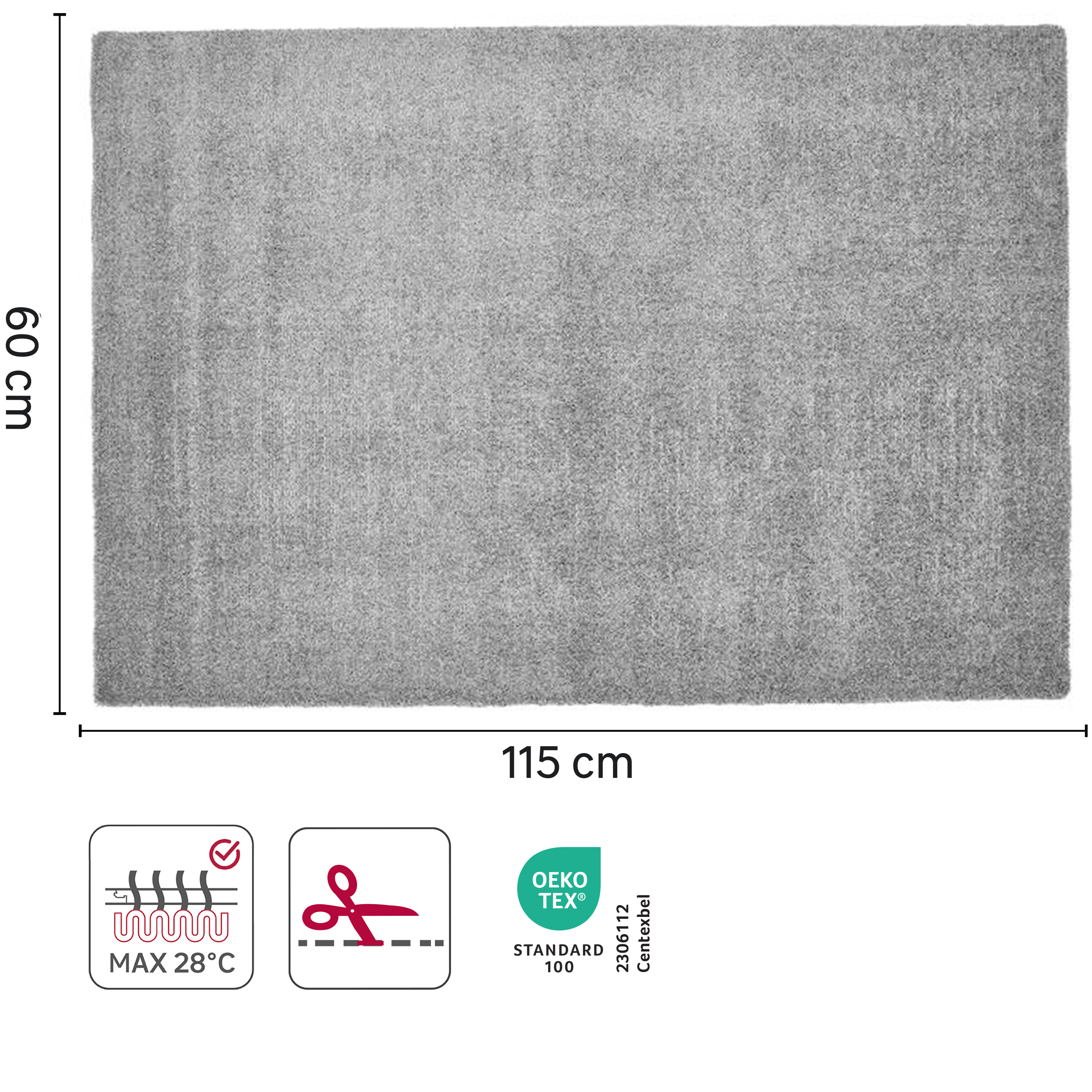 Alfombra pie de cama  poliéster pelo medio INSPIRE base antideslizante Enzol liso gris moon  lavable en lavadora 60x115cm - 3