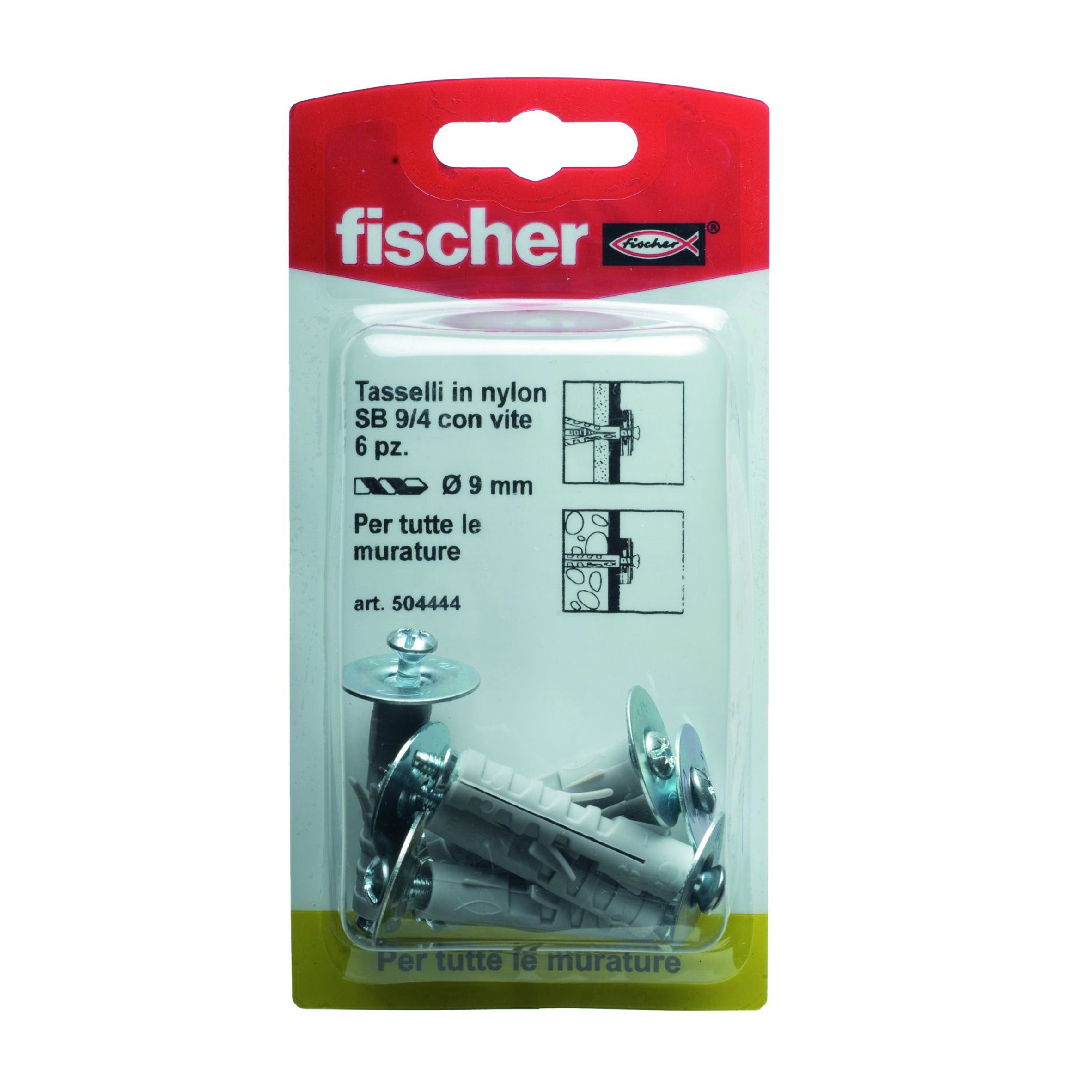 Set di tasselli con vite FISCHER SB 9/4 K - L.verde in nylon, 6 pezzi - 3