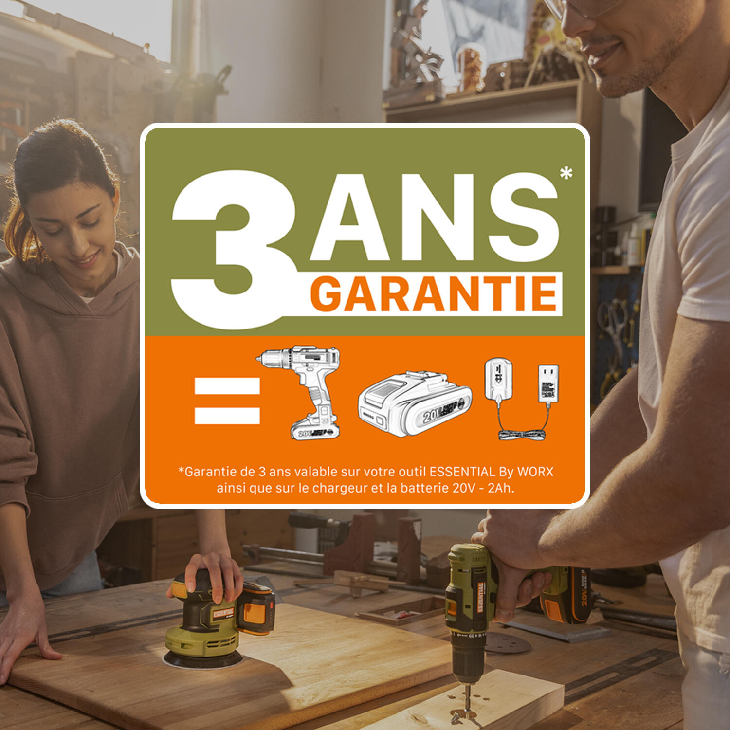 Perceuse à percussion 20 V ESSENTIAL BY WORX Es376, 50 Nm + 2 batteries 2Ah - 9