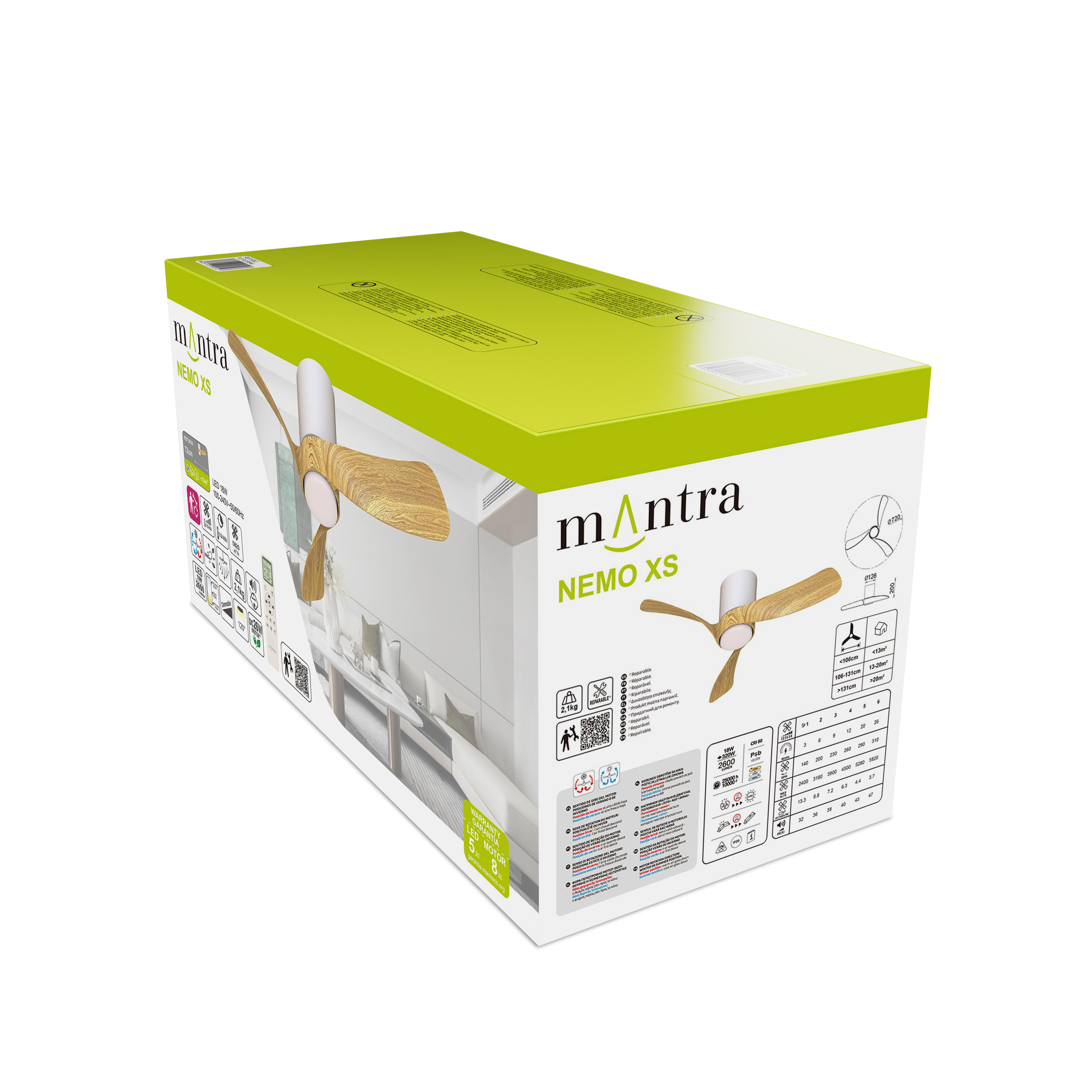 Ventilateur de plafond LED silencieux, Nemo mini, 72 cm, MANTRA, blanc et chêne - 7