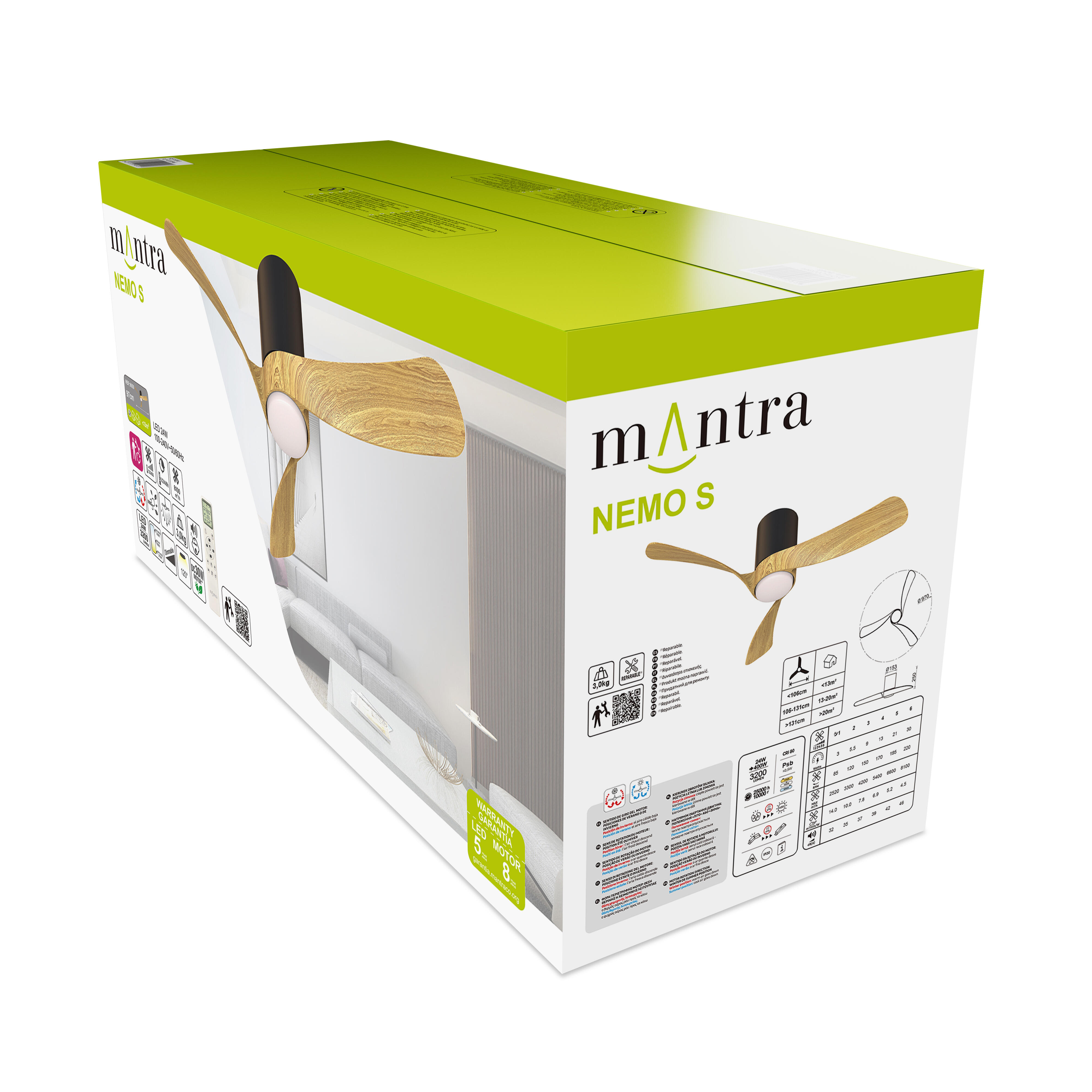 Ventilateur de plafond LED silencieux, Nemo S, 97 cm, MANTRA, noir et bois - 7