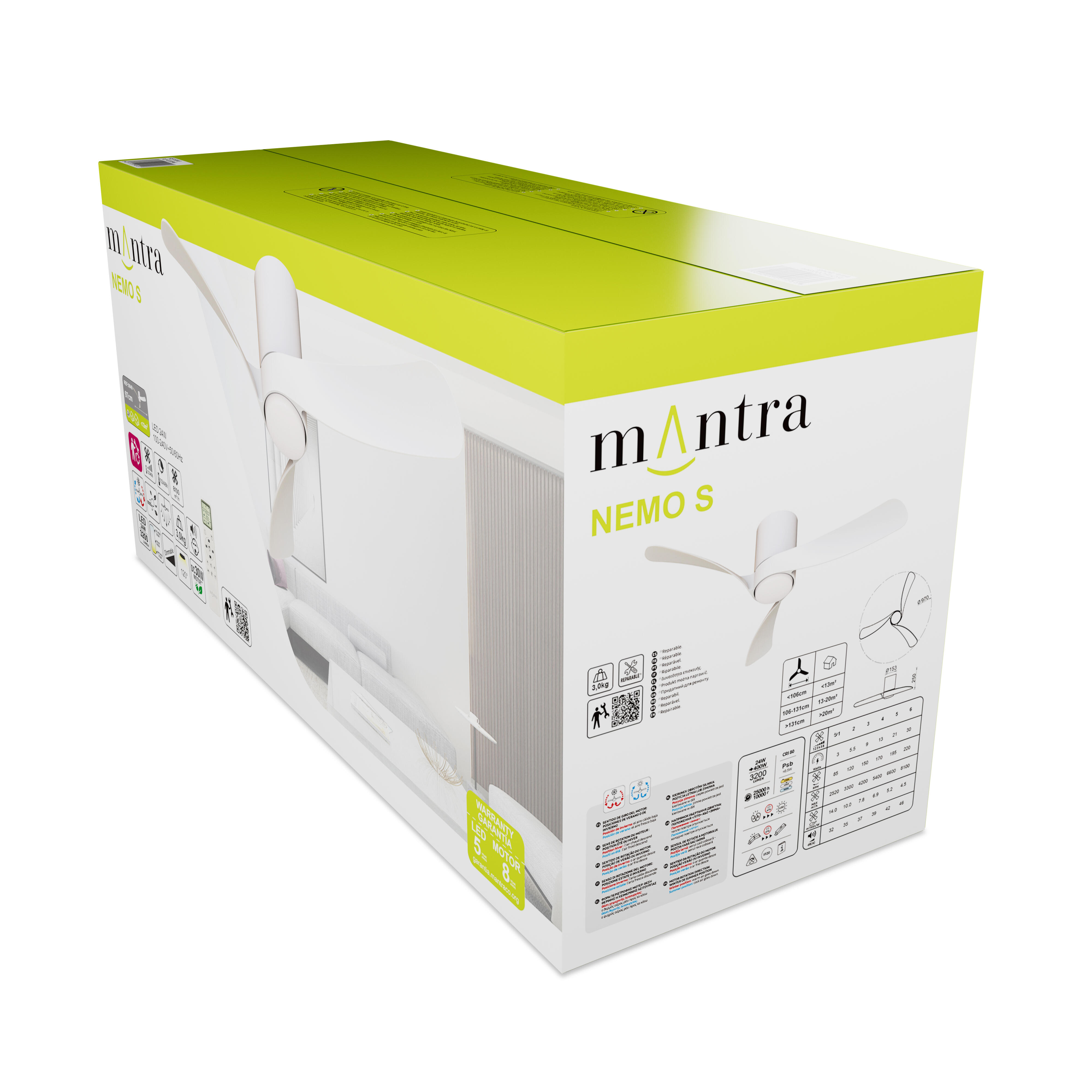 Ventilador de techo con luz silencioso DC Mantra Nemo  blanco 97 cm - 9