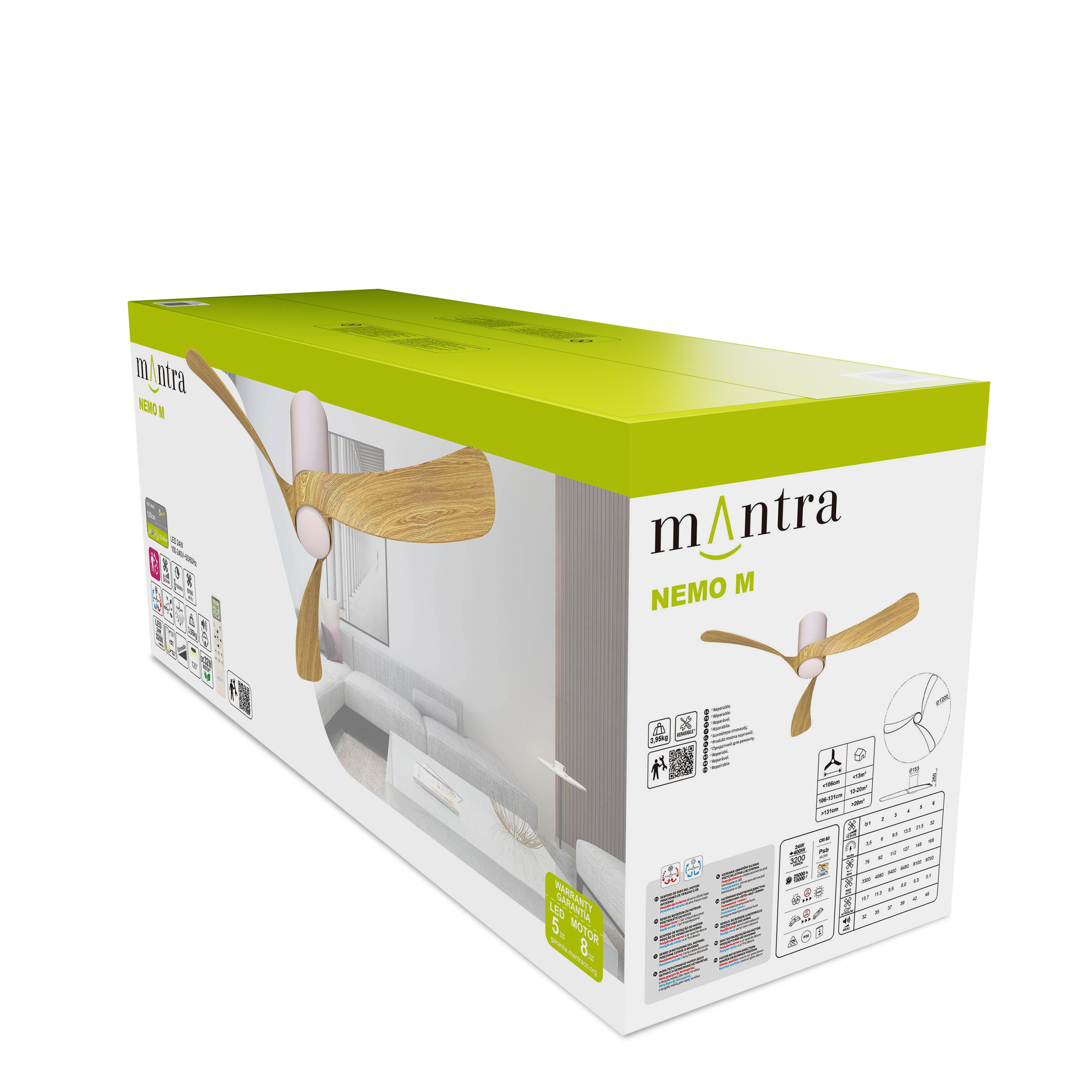 Ventilateur de plafond LED silencieux, Nemo M, 120 cm, MANTRA, blanc et bois - 7