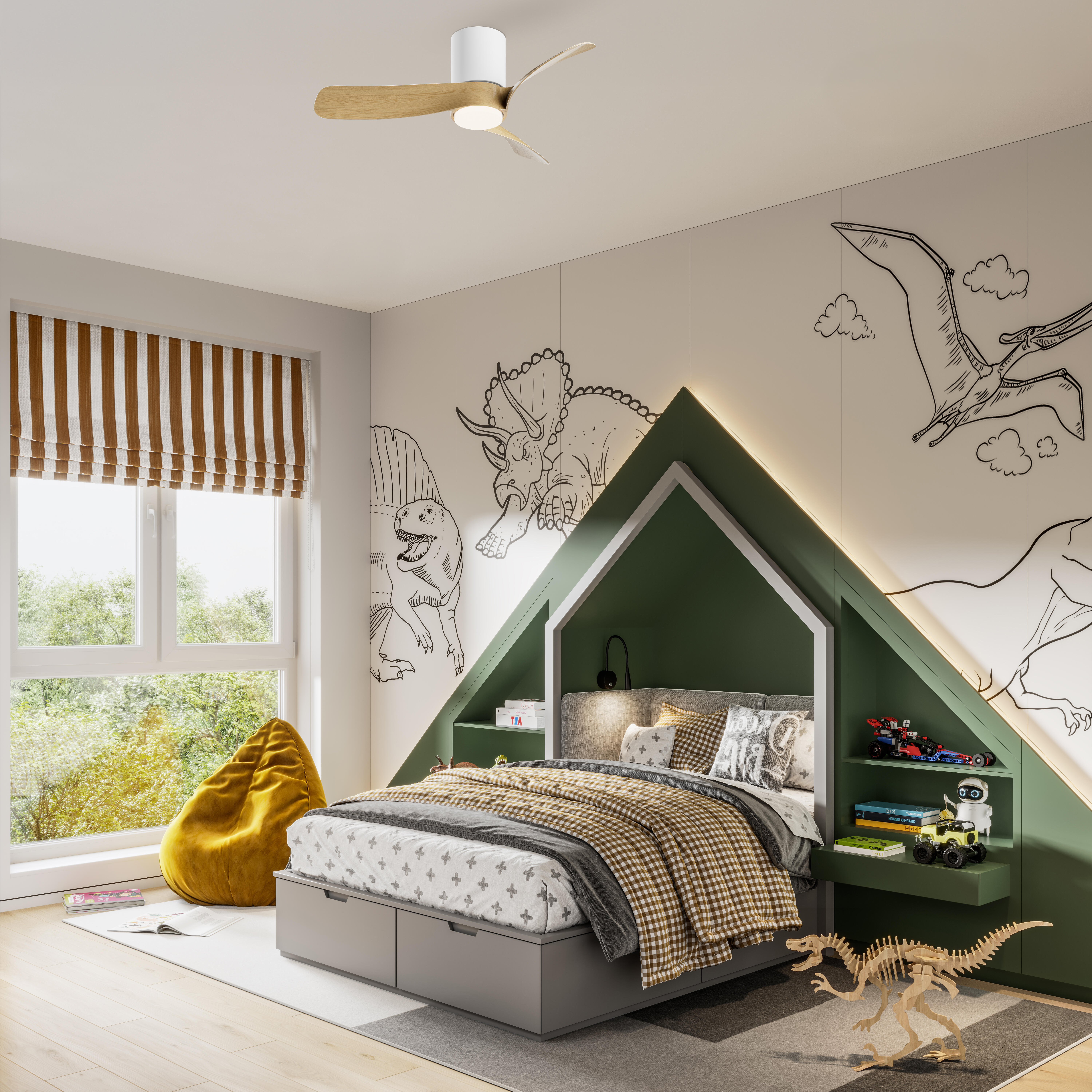 Ventilateur de plafond LED silencieux, Nemo mini, 72 cm, MANTRA, blanc et chêne - 3