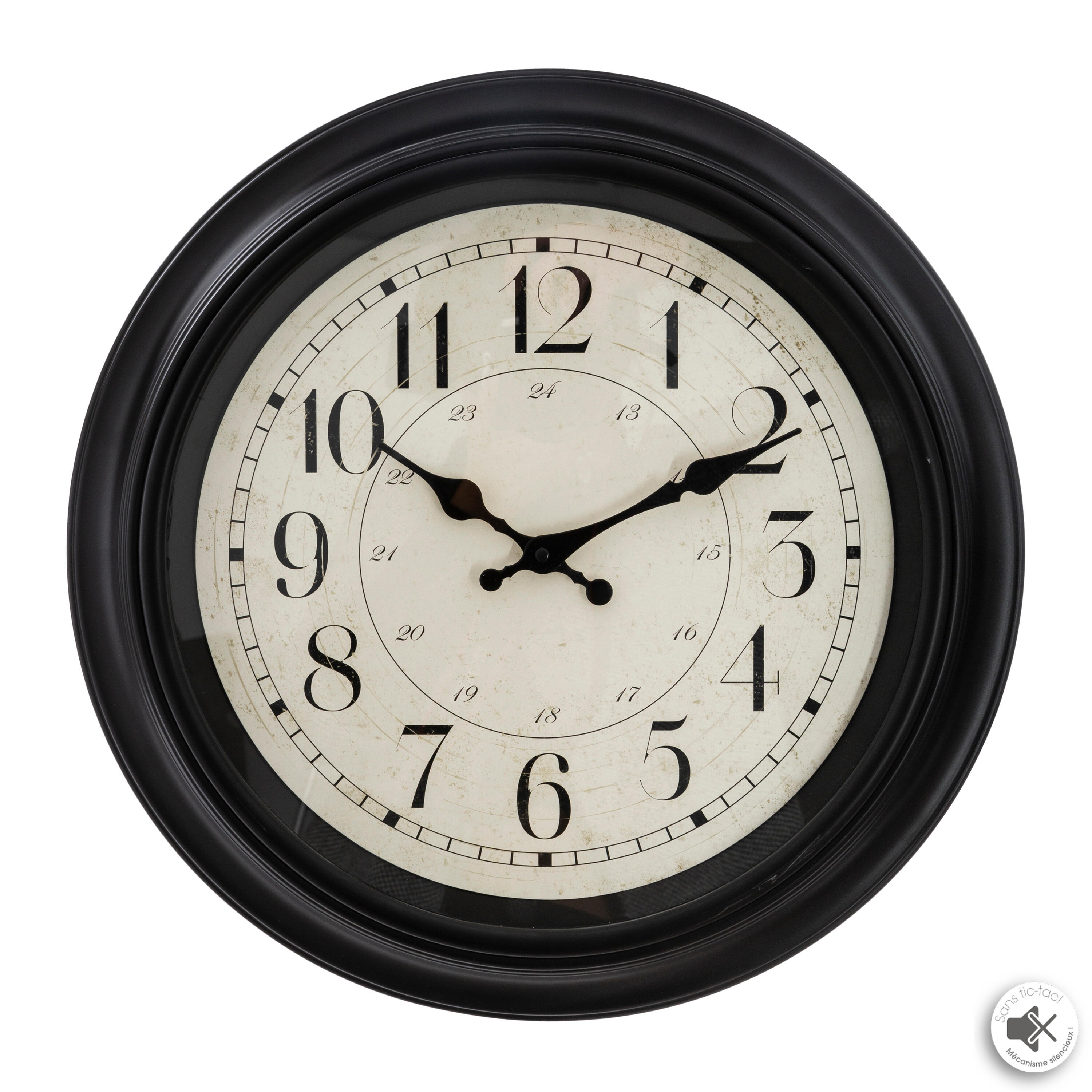 Atmosphera Horloge Murale Silencieuse Noire Diamètre 30 Cm – Design Minimaliste