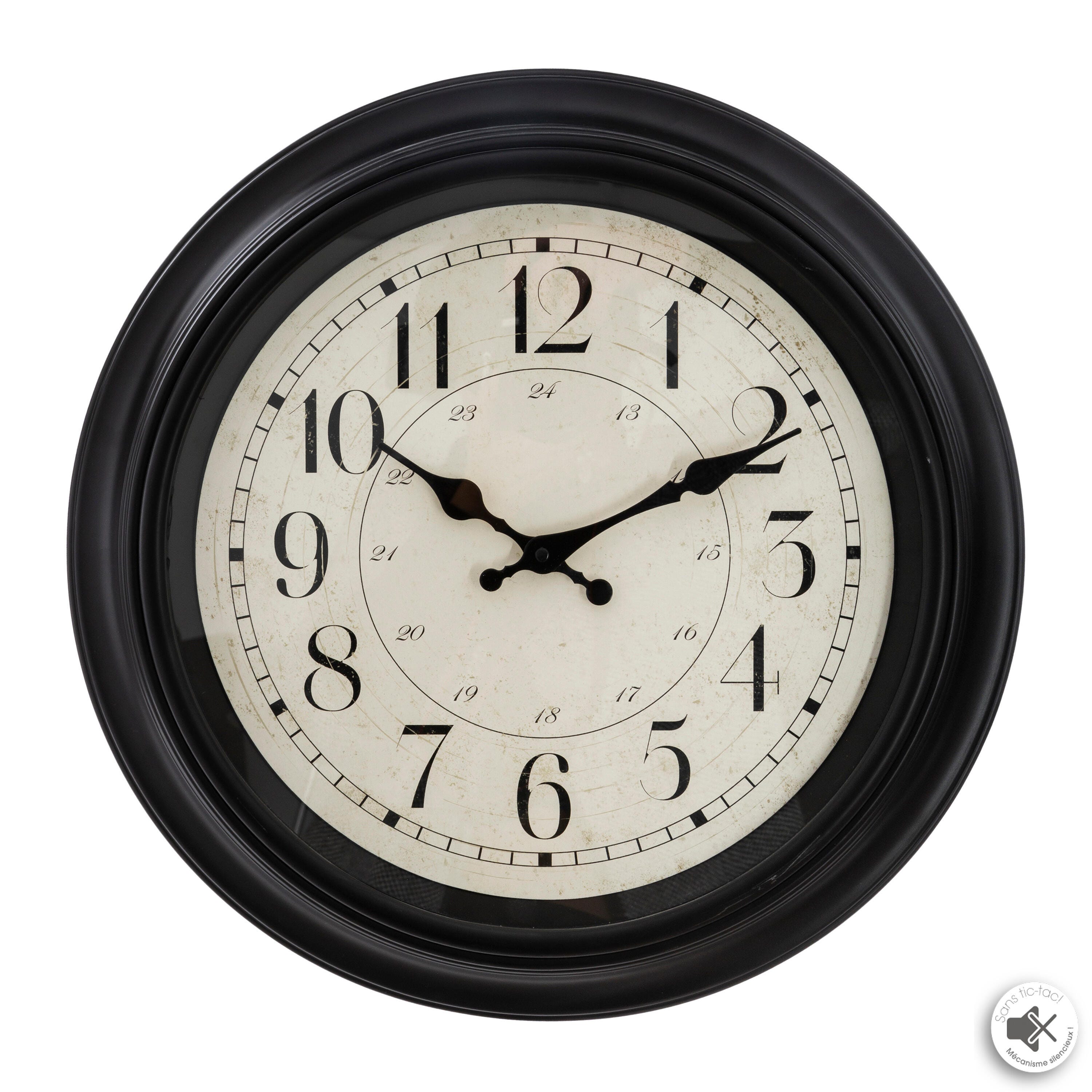 Atmosphera Horloge Murale Silencieuse Noire Diamètre 30 Cm – Design Minimaliste