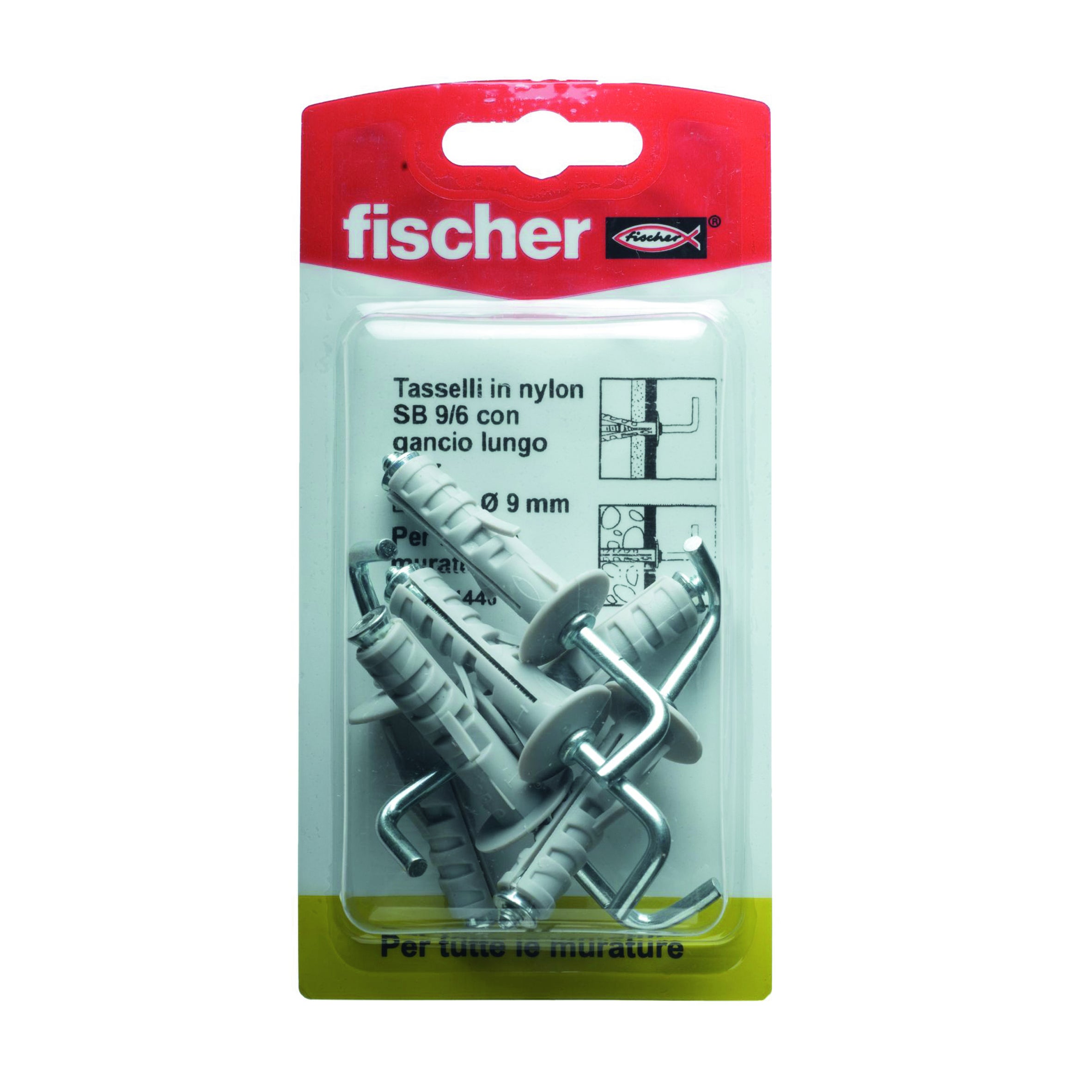 Set di tasselli con gancio a L FISCHER SB 9/6 K - L.verde in nylon, 6 pezzi - 2