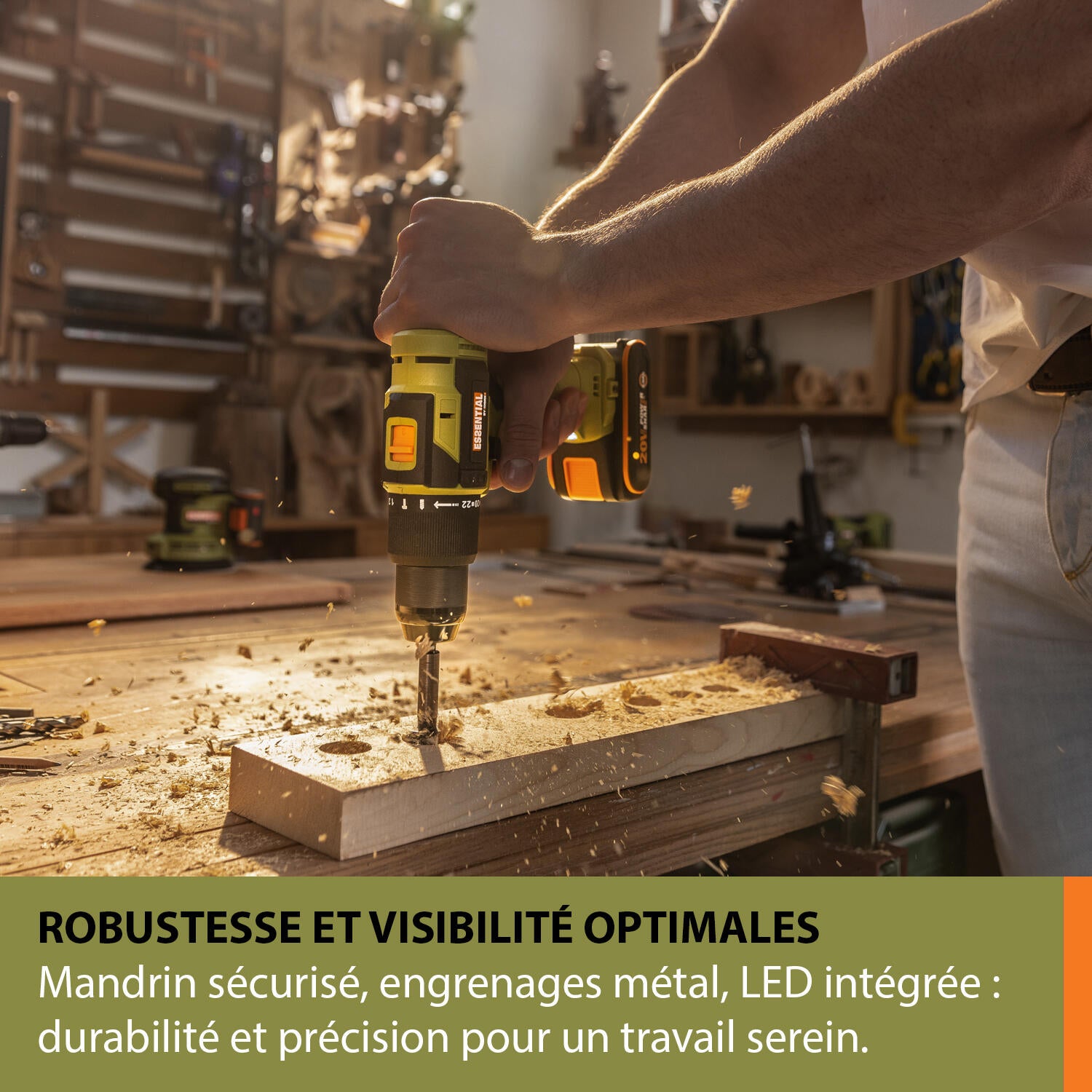 Perceuse à percussion 20 V ESSENTIAL BY WORX Es376, 50 Nm + 2 batteries 2Ah - 6