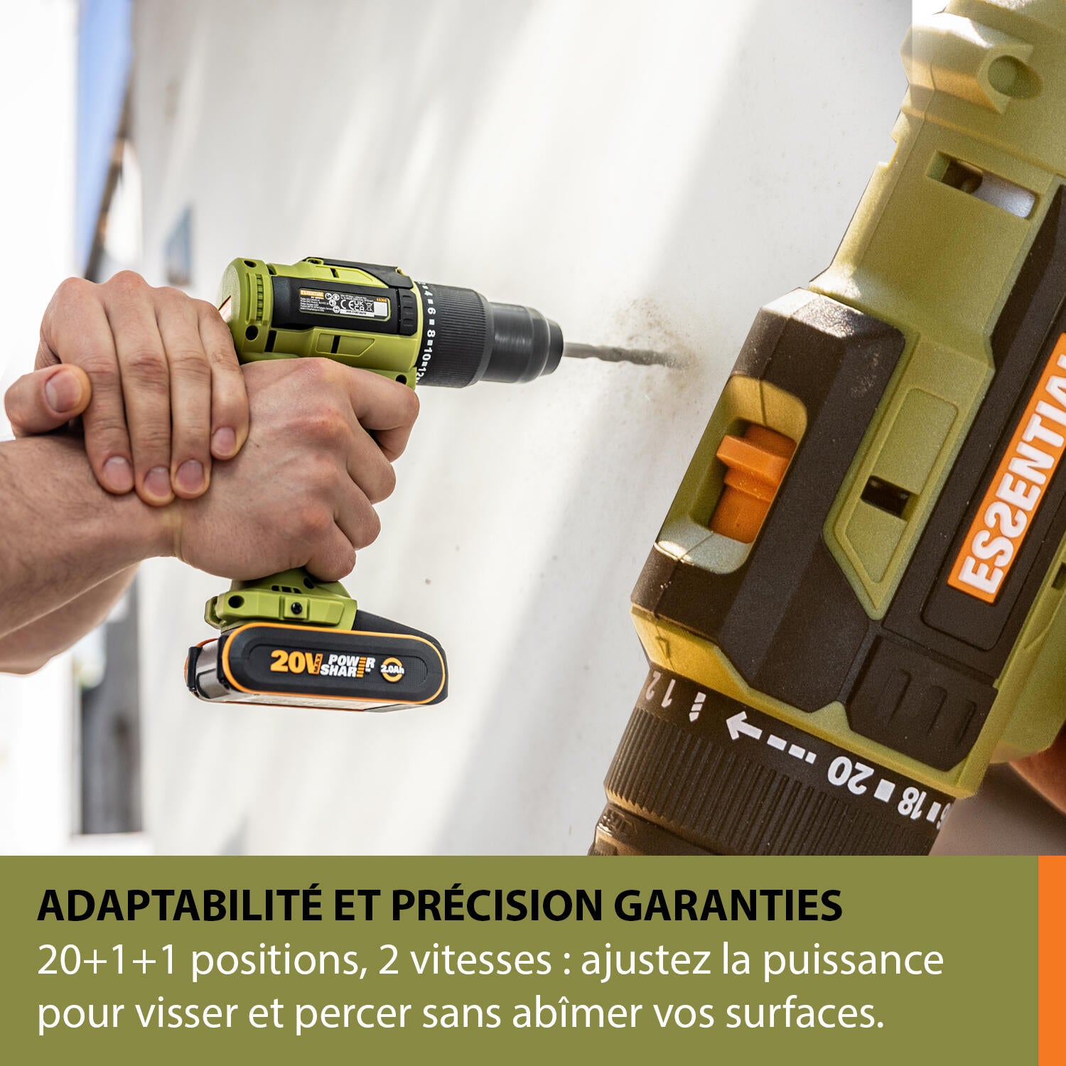 Perceuse à percussion Brush 20V ESSENTIAL BY WORX Es360, 60 Nm + 2 bat (4Ah+2Ah) - 4