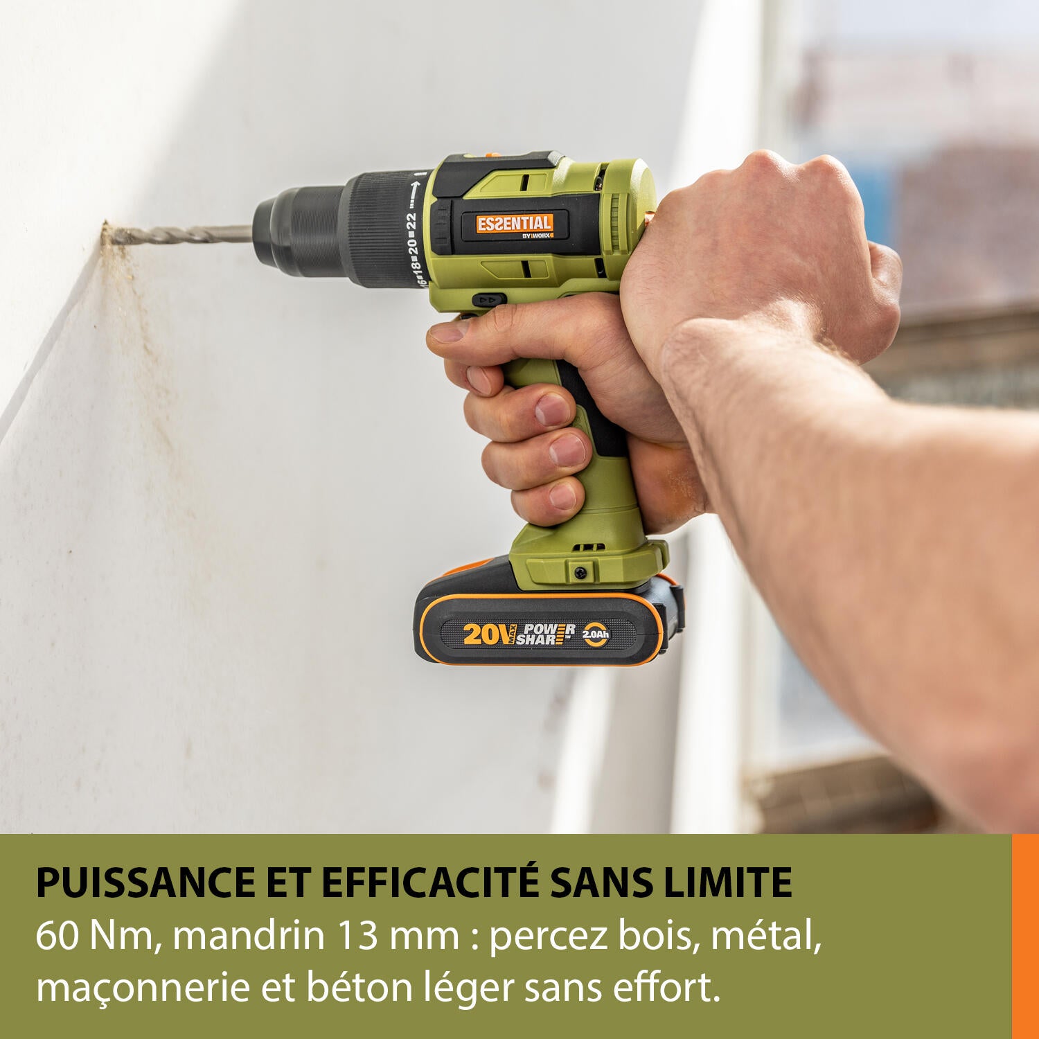 Perceuse à percussion Brush 20V ESSENTIAL BY WORX Es360, 60 Nm + 2 bat (4Ah+2Ah) - 3
