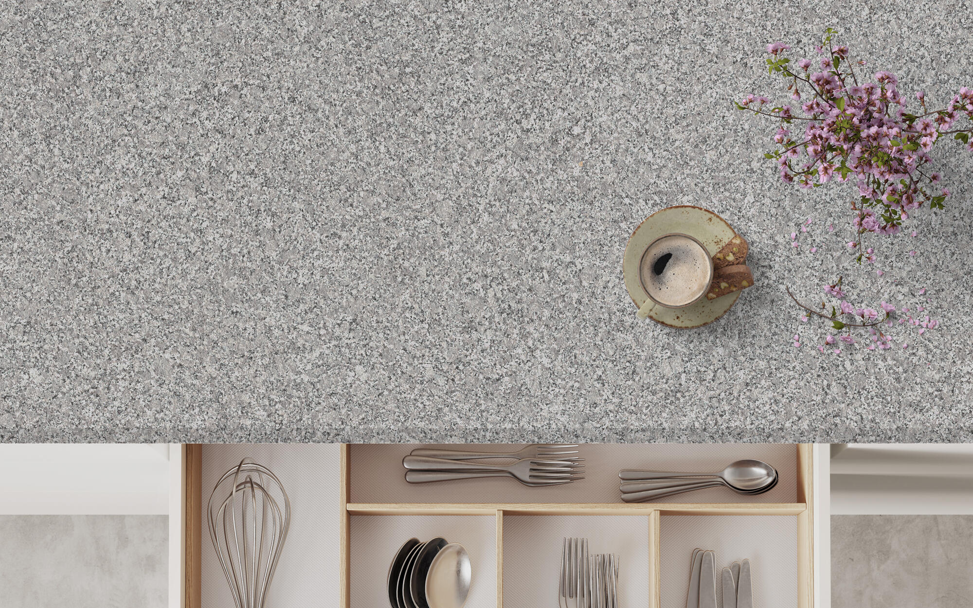 Tampo de bancada de cozinha aglomerado aspeto granito perfil recto cinza 240x63 cm 3 mm Finsa Gala - 9