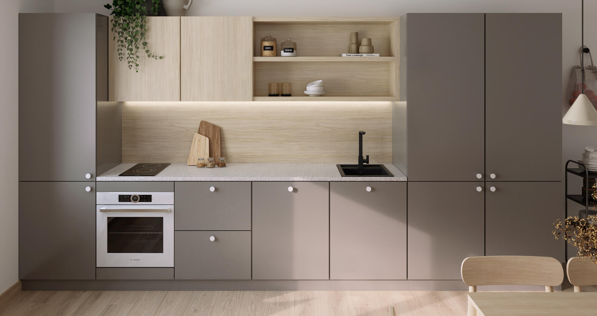 Tampo de bancada de cozinha aglomerado aspeto granito perfil recto cinza 240x63 cm 3 mm Finsa Gala - 4