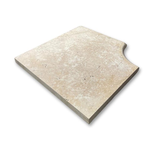 Margelle travertin angle sortant, beige, L.45 x l.45 x Ep.3 cm