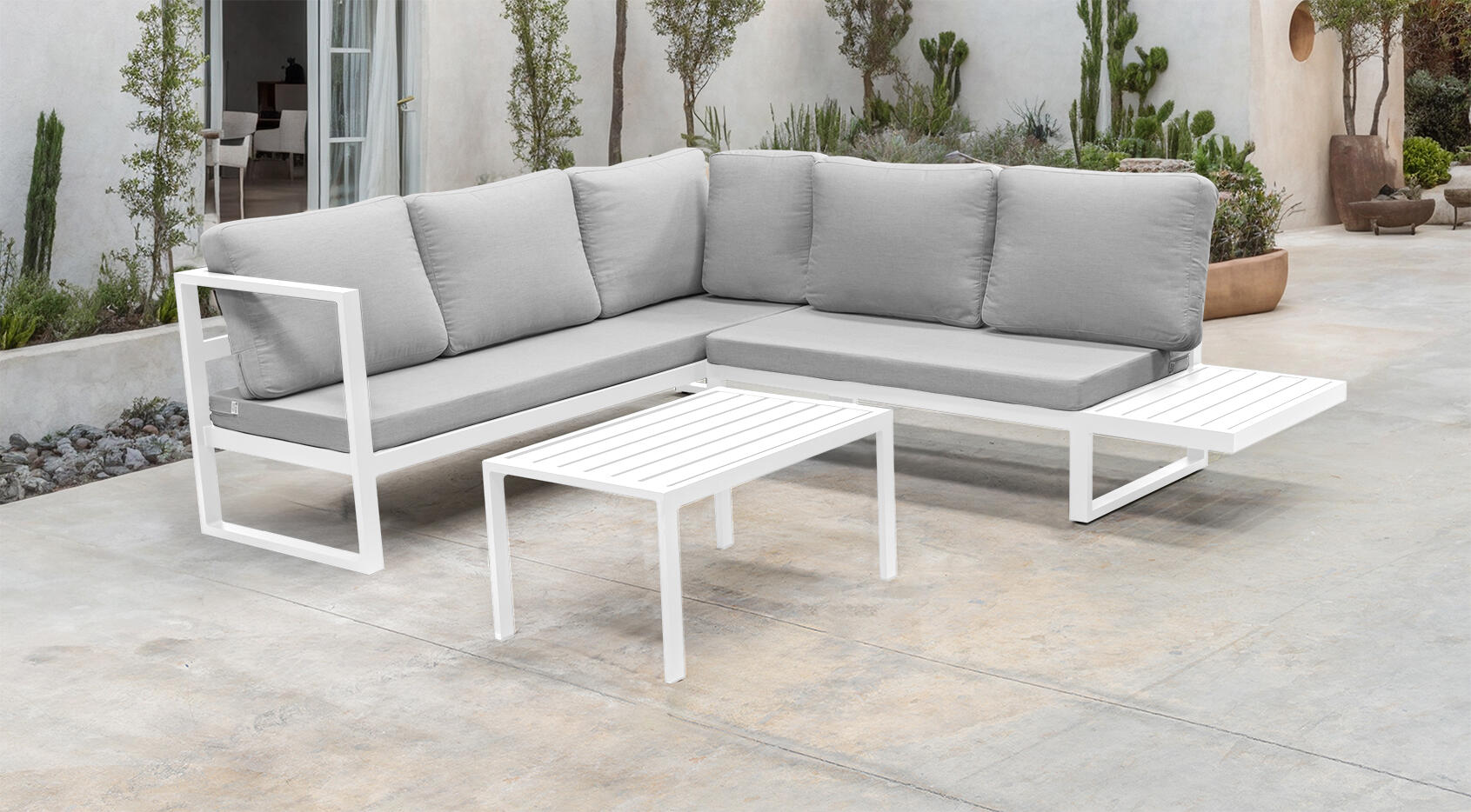 Set de jardín rinconera lopa-7 blanco de 5 plazas