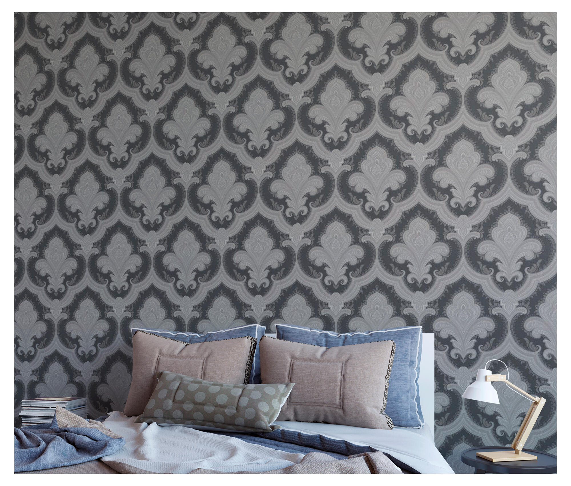 Papel pintado vinilo aplicación cola en pared geométrico damasco 519945 gris did 53cmx10m lavable apto para cocinas o baños