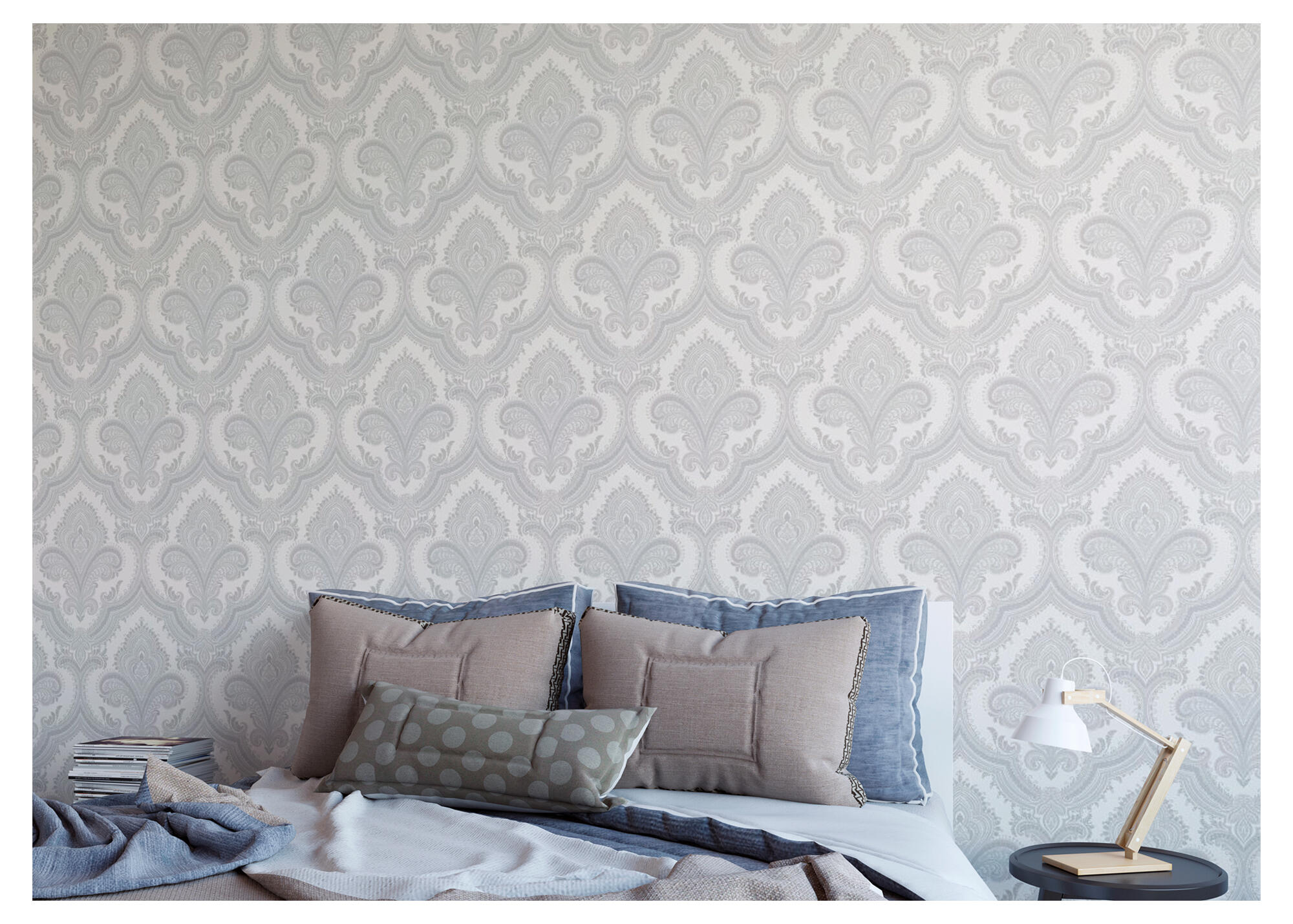 Papel pintado vinilo aplicación cola en pared geométrico damasco 519921 gris did 53cmx10m lavable apto para cocinas o baños