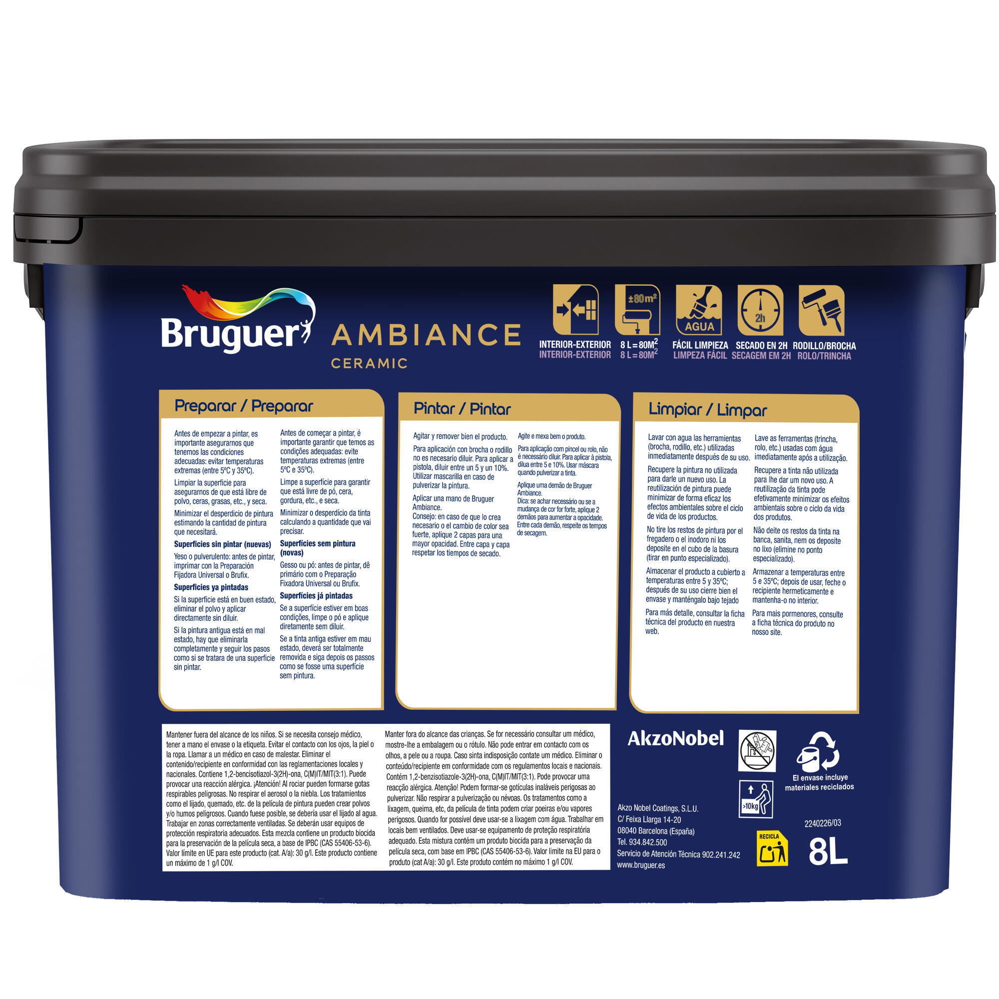 Pintura de interior Ambiance Ceramic BRUGUER color blanco mate profundo 8L para paredes y techos - 6