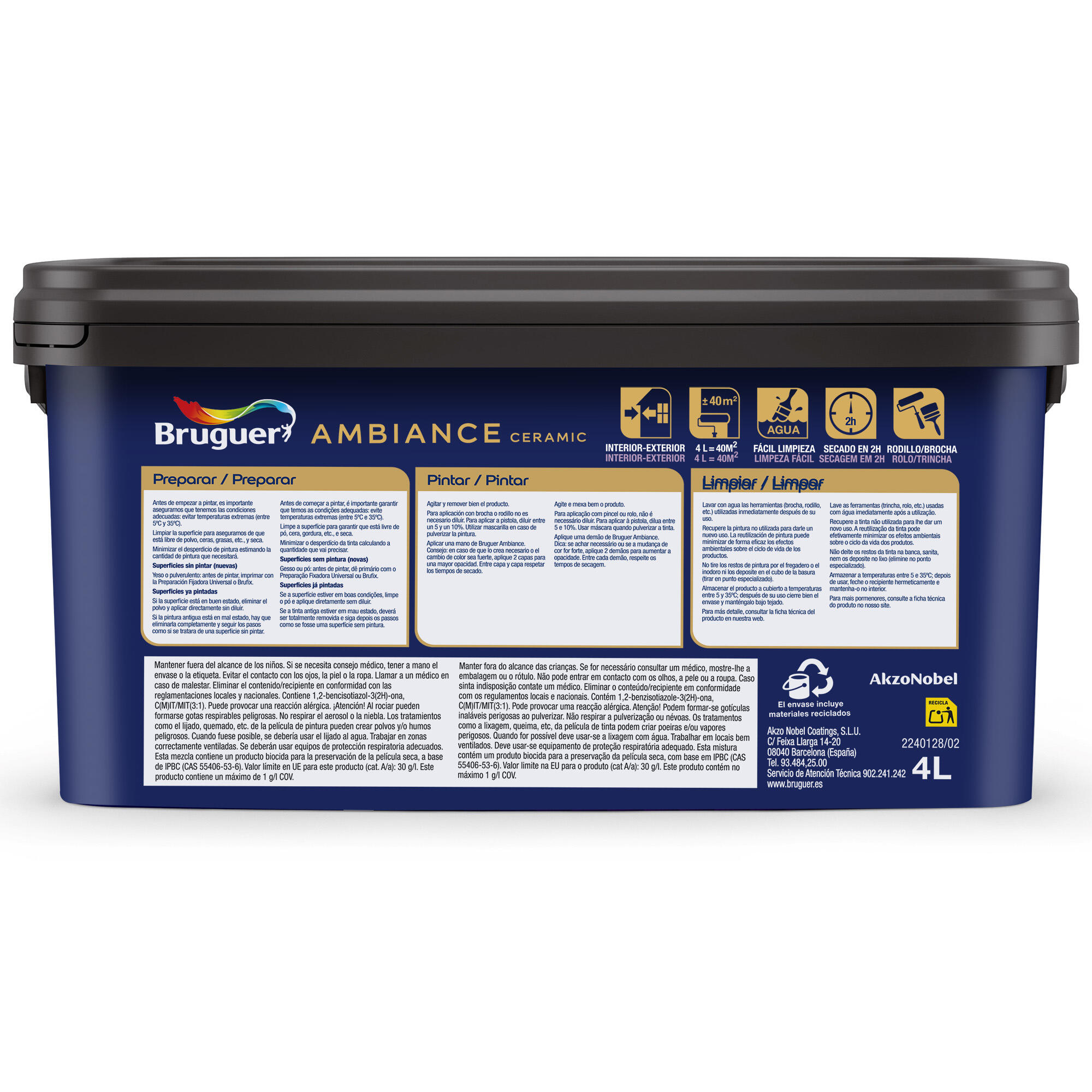 Pintura de interior Ambiance Ceramic BRUGUER color aire fresco mate profundo 4L para paredes y techos - 6