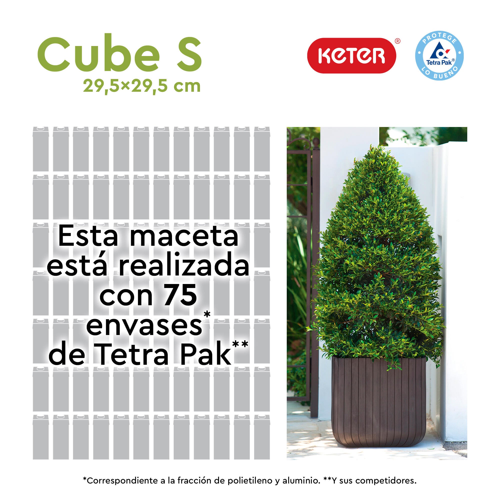 Maceta Cube S cuadrada de polialumino imitación madera marrón 29,5x29,5 cm - 8