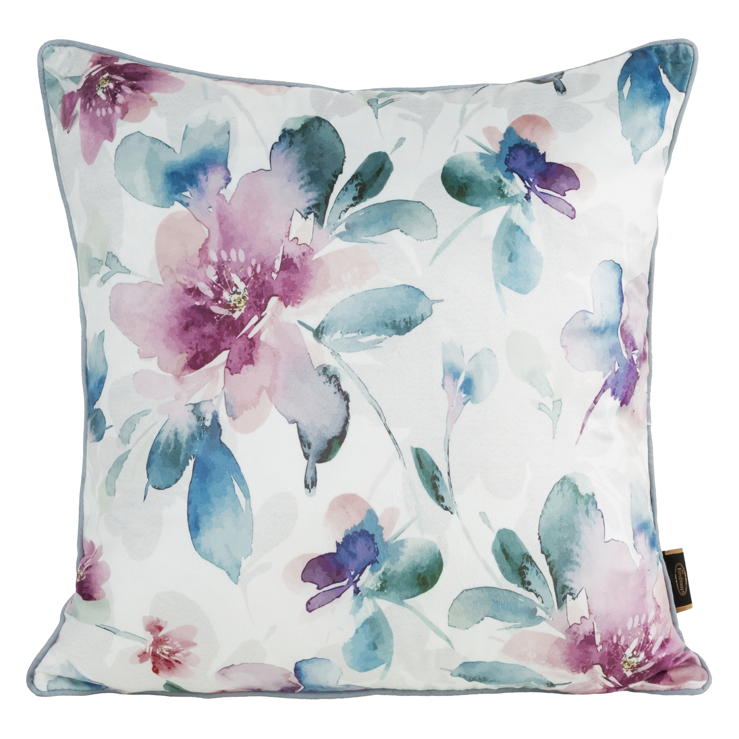 Poduszka Velvet 45x45 cm biała turkusowa kwiaty