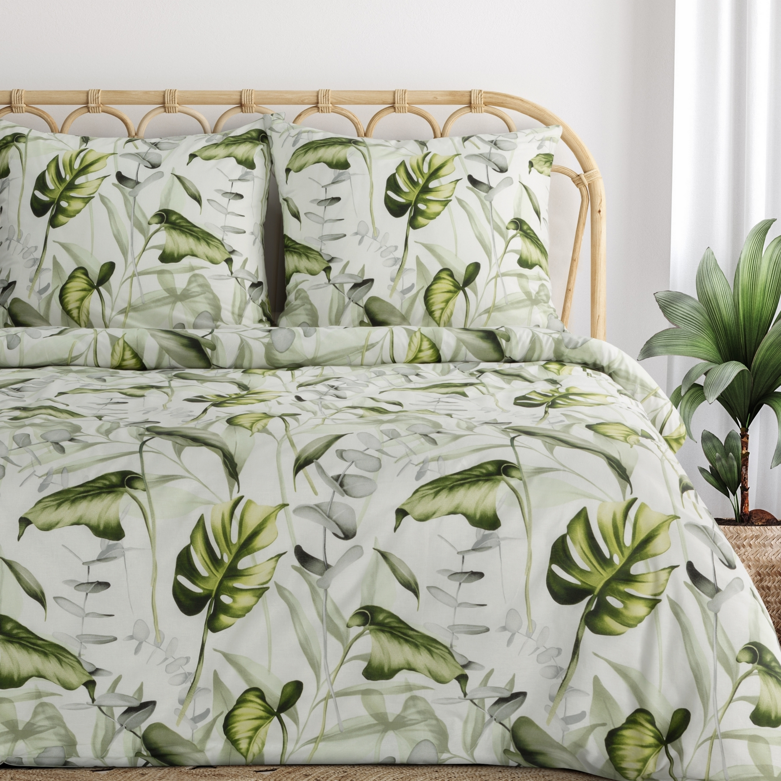 Pościel 220x200 cm Ellen Monstera bawełna zielono-biała - 2
