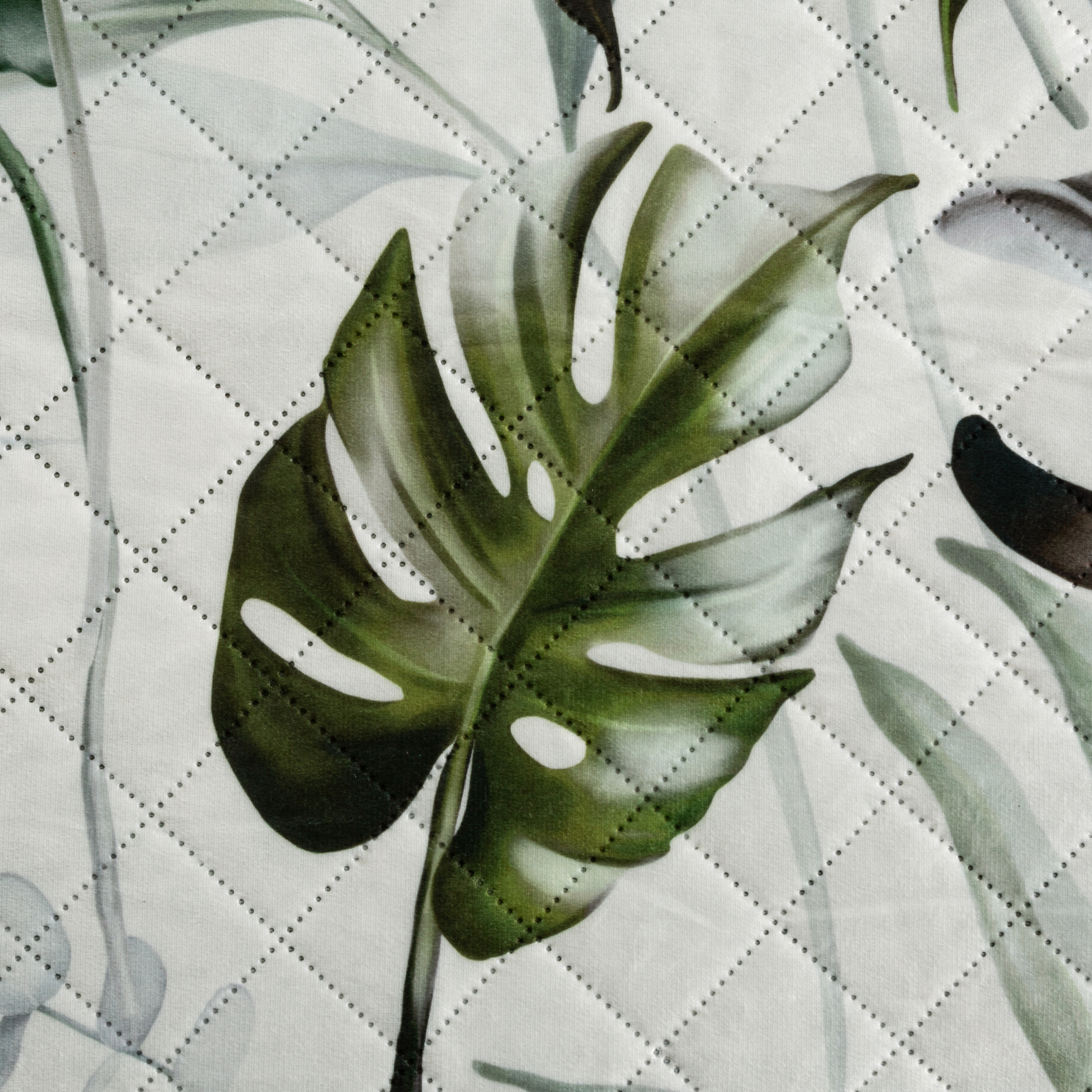 Narzuta na łóżko 200x220 cm Ellen pikowana zielona biała oliwka monstera poliester - 3