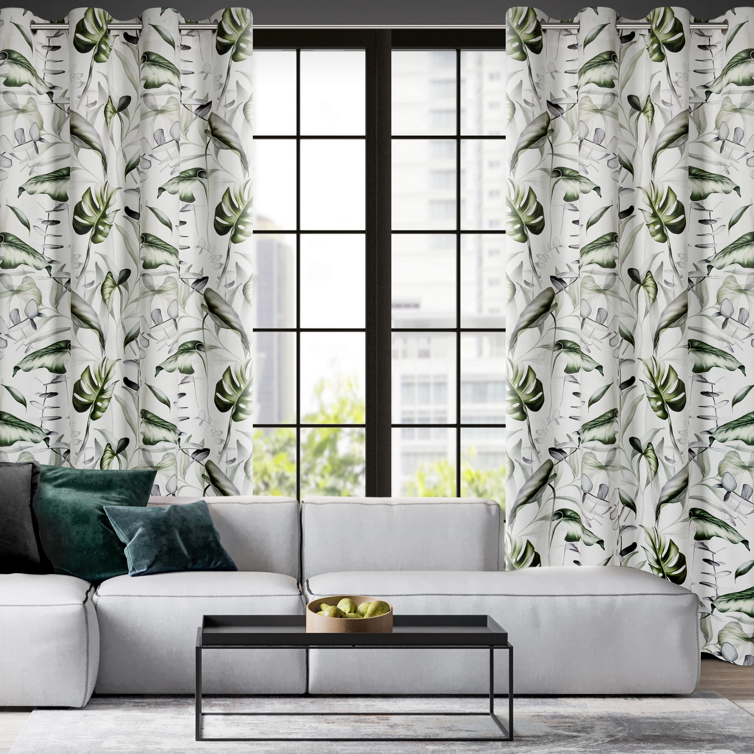 Zasłona Ellen biało-zielona 140 x 250 cm na przelotkach - 2